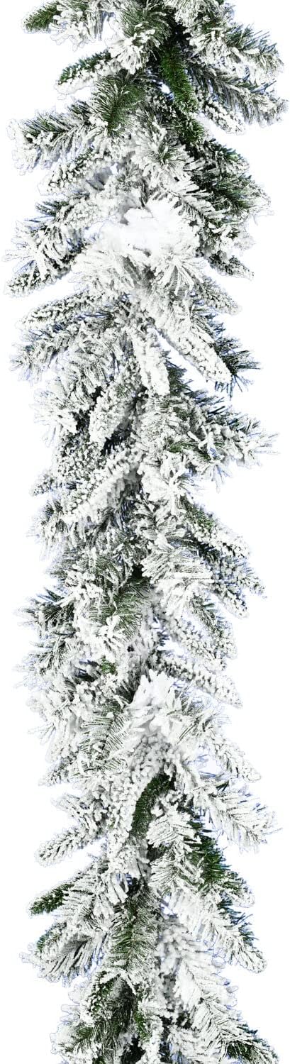 Fraser Hill Farm 7.5-Ft. Mountain Pine Flocked Artificial Christmas Tree with Stand, Unlit Foldable Fake Tree with Realistic Snowy Foliage for Home Decoration