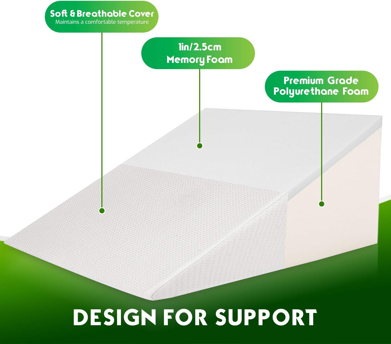 Abco Bed Wedge Pillow for Sleeping - Memory Foam Top - Reduce Neck & Back Pain, Snoring, Acid Reflux, Respiratory Problems - Ideal for Sleeping