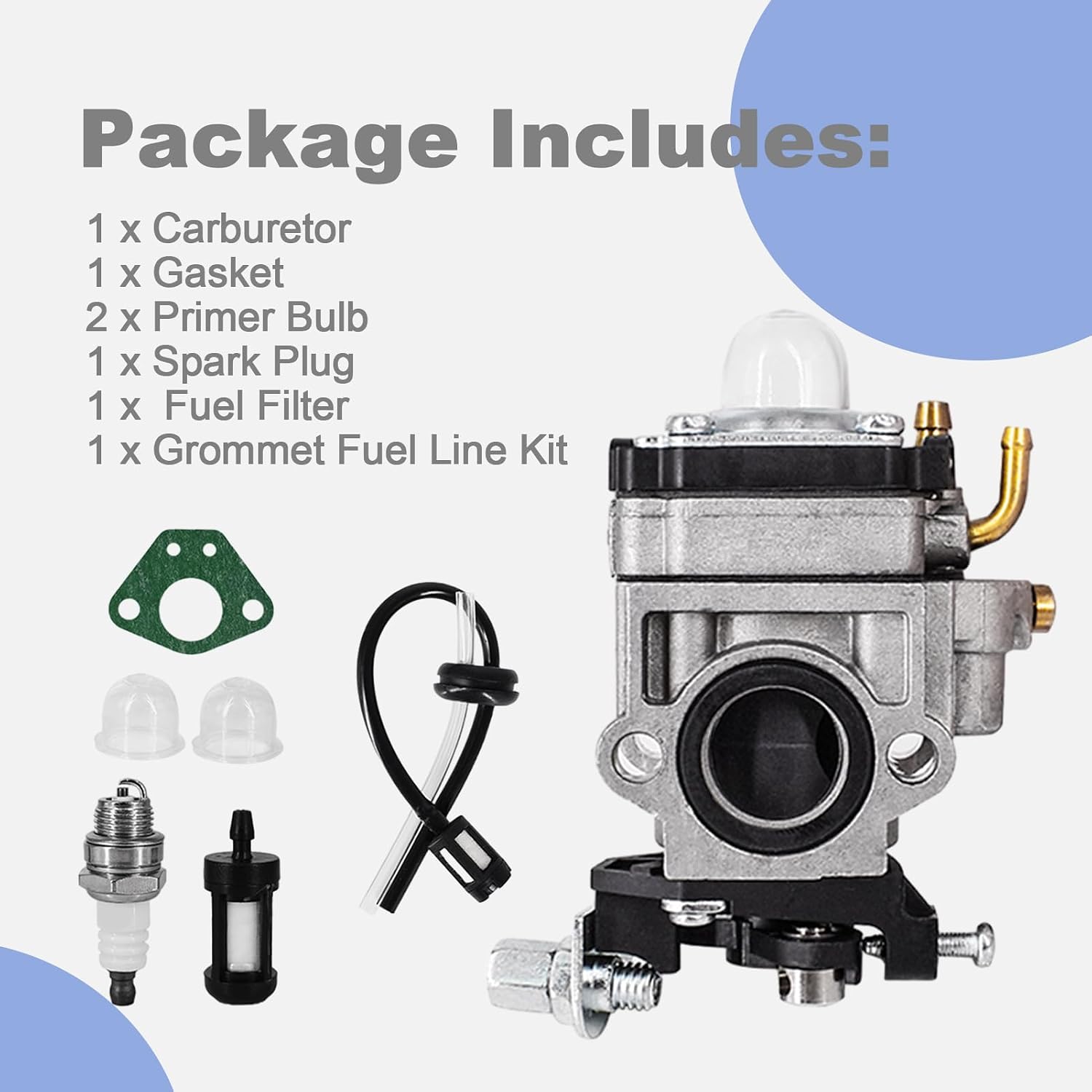 Carburetor Kit Fits for 43cc 47cc 49cc 50cc Scooter Dirt Mini Pocket Bike Motorcycle 2-Stroke Engine 15mm Replace Carb For Go-Ped BladeZ Cart Echo