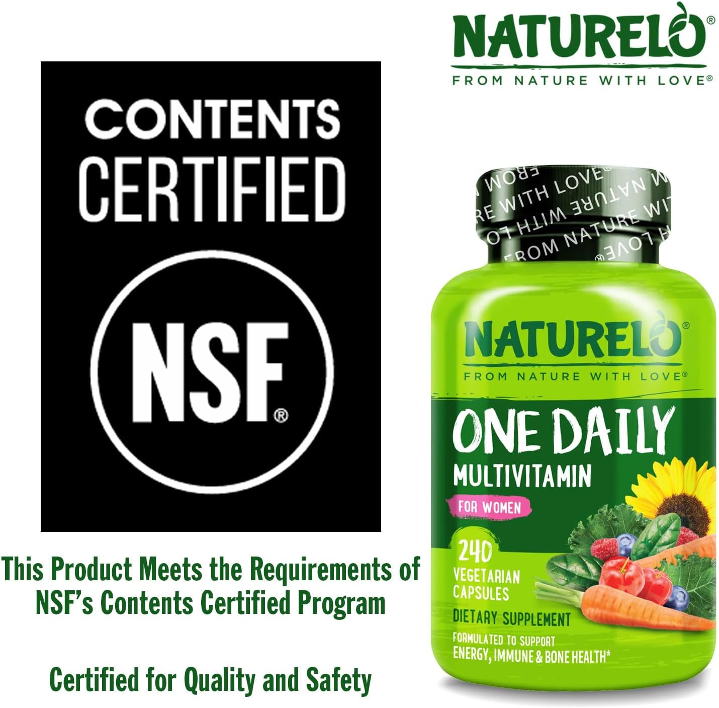 NATURELO One Daily Multivitamin for Women w/Vitamin B12, 60 Ct, Energy Support, Whole Food Daily Women Multivitamin Supplement, Nourish Hair/Skin/Nail, Non-GMO, No Soy, Gluten Free, 2 Month Supply | Energy Support, Whole Food Daily Women Multivitamin Sup…