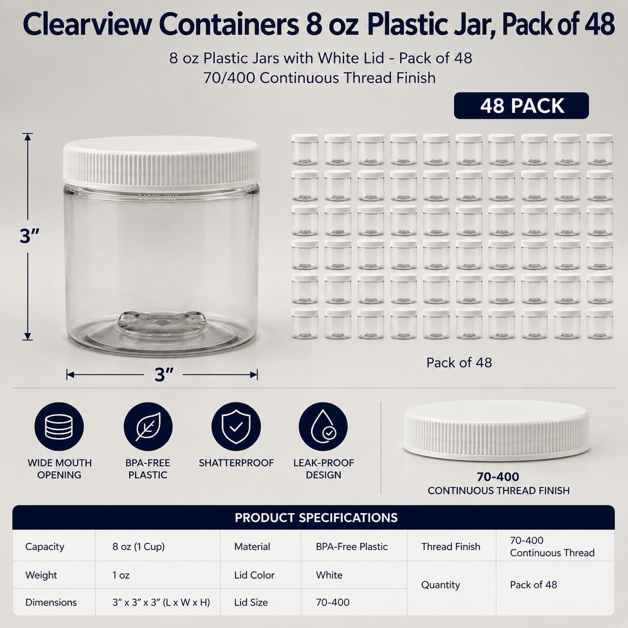 1 Pack - 128 oz (1 Gallon) Plastic Storage Jars with 110-400 Leak Proof Black Lids, Food Grade, BPA Free, Hand Wash Only (128oz, BLK, 1PK)