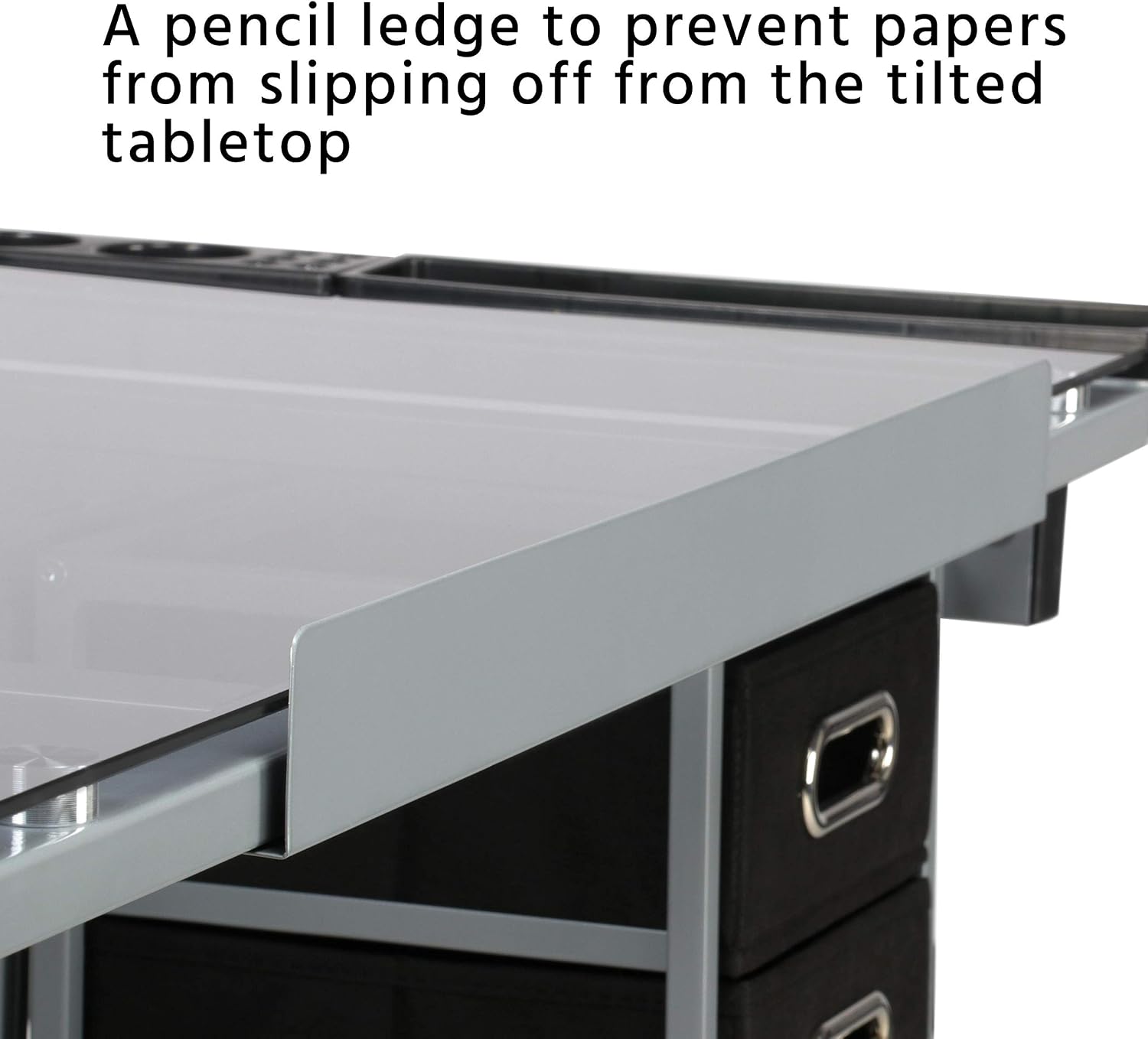 Topeakmart Glass Drafting Table Rolling Drawing Desk Artists Art Craft Desk w/2 Slide Drawers and Wheels for Home Office School