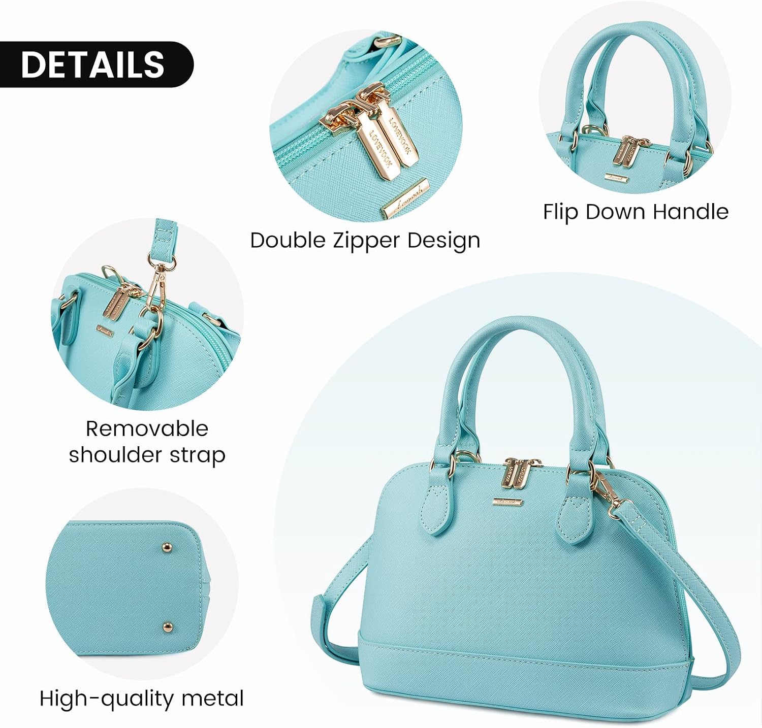 LOVEVOOK Purse for Women, Crossbody Dome Satchel Handbag with Double Zip