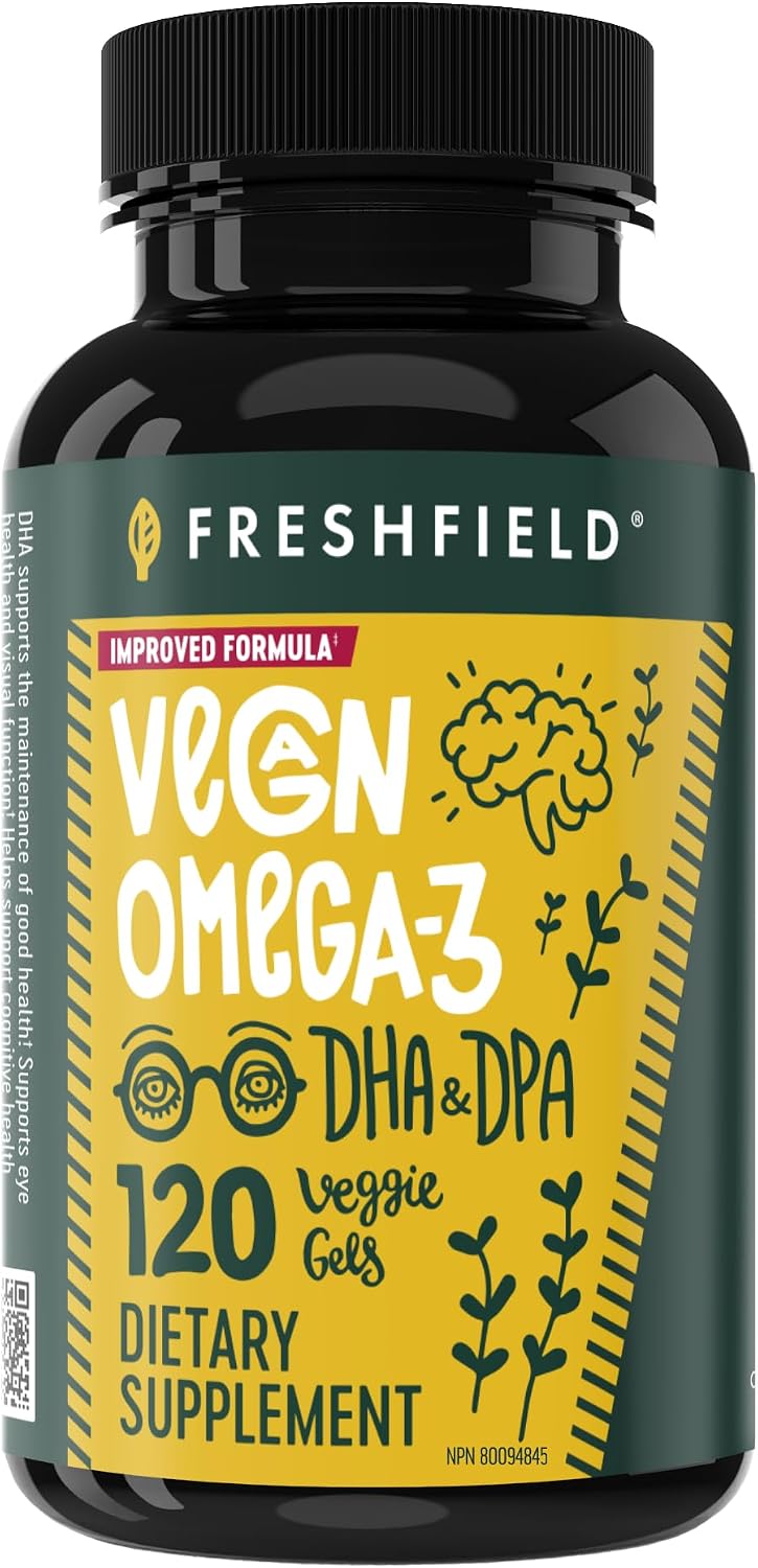 Freshfield Vegan Omega 3, Algae (Algal) Oil, Fish Oil Free Company, Third Party Tested, Carrageenan Free, DHA Supplement w/DPA, Plant Based Omega. Supports Heart, Brain, Joint Health. Lemon Scent