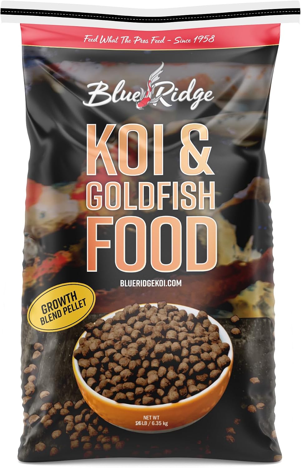 Blue Ridge Koi Fish Food 2lb - Koi Food 3/16” Large and Mini Blend Growth Formula, Goldfish Food, Premium Fish Food for Ponds, Ponds Fish Food, Floating Pond Pellets