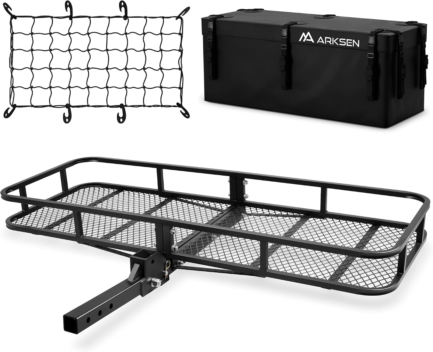 60" x 23" x 5.5" Folding Hitch Cargo Carrier Basket, 500 Lbs Heavy Duty Rear Trailer Hitch Cargo Rack Fits 2" Receiver for SUV, Truck & Van, Ideal for Camping & Travel