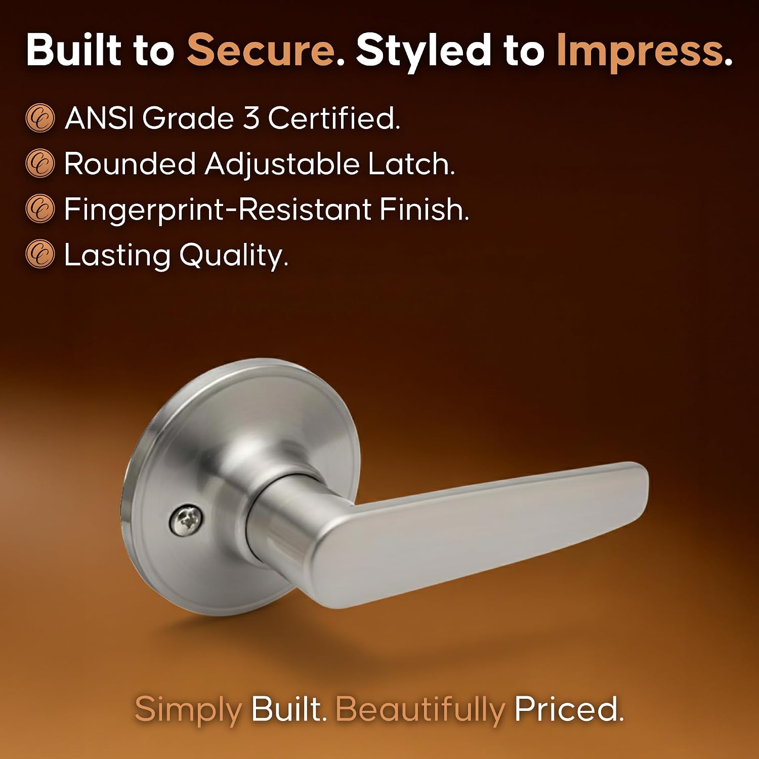 Copper Creek DL1231SS Daley Push Button Privacy Door Lever, Satin Stainless