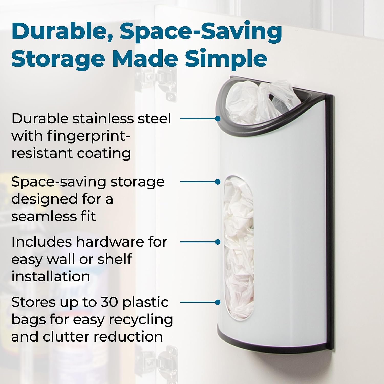 Honey-Can-Do Stainless Steel Plastic Bag Saver & Trash Bag Dispenser, Wall-Mounted Plastic Bag Organizer for Kitchen, Pantry, Garage