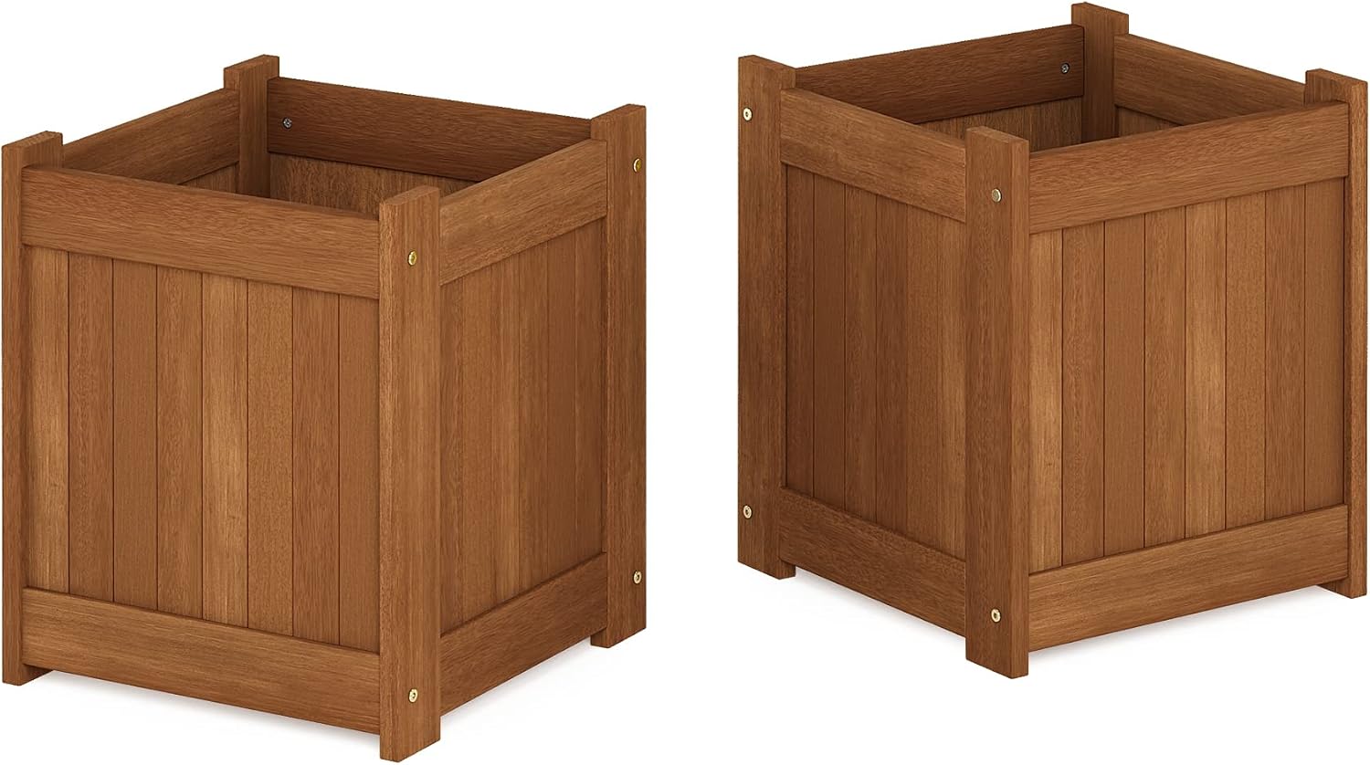 Furinno 2-FG16450 Tioman Hardwood Flower Box, Two-Pack, Natural | 15.4 x 15.4 x 17.7, Flower Box, Garden Box, in Teak Oil, Outdoor Indoor, Garden, Patio, Balcony