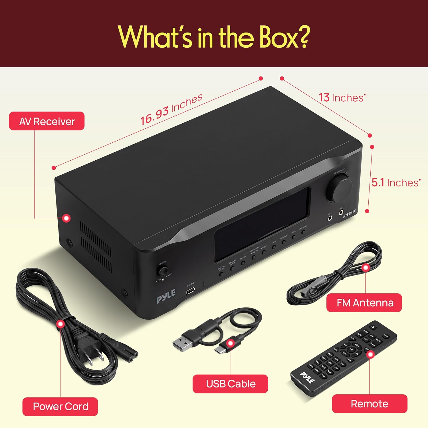 Pyle 9.1 Channel AV Receiver | Audio Amplifier with Subwoofer Output, HDMI 2.1, Bluetooth Streaming | Surround Sound System for TV