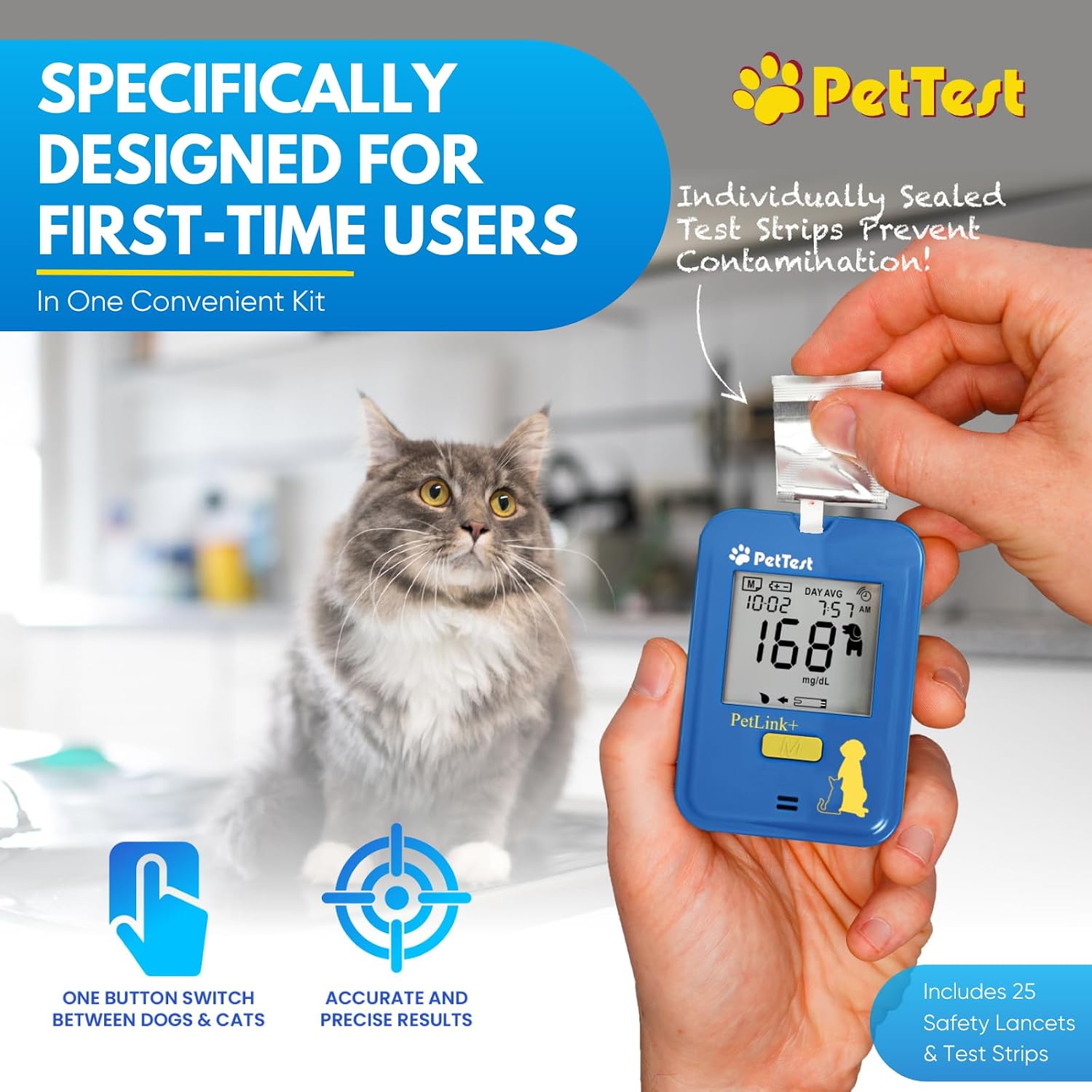 PetTest Genteel Glucose Monitor Kit for Dogs and Cats, Pain-Free Testing