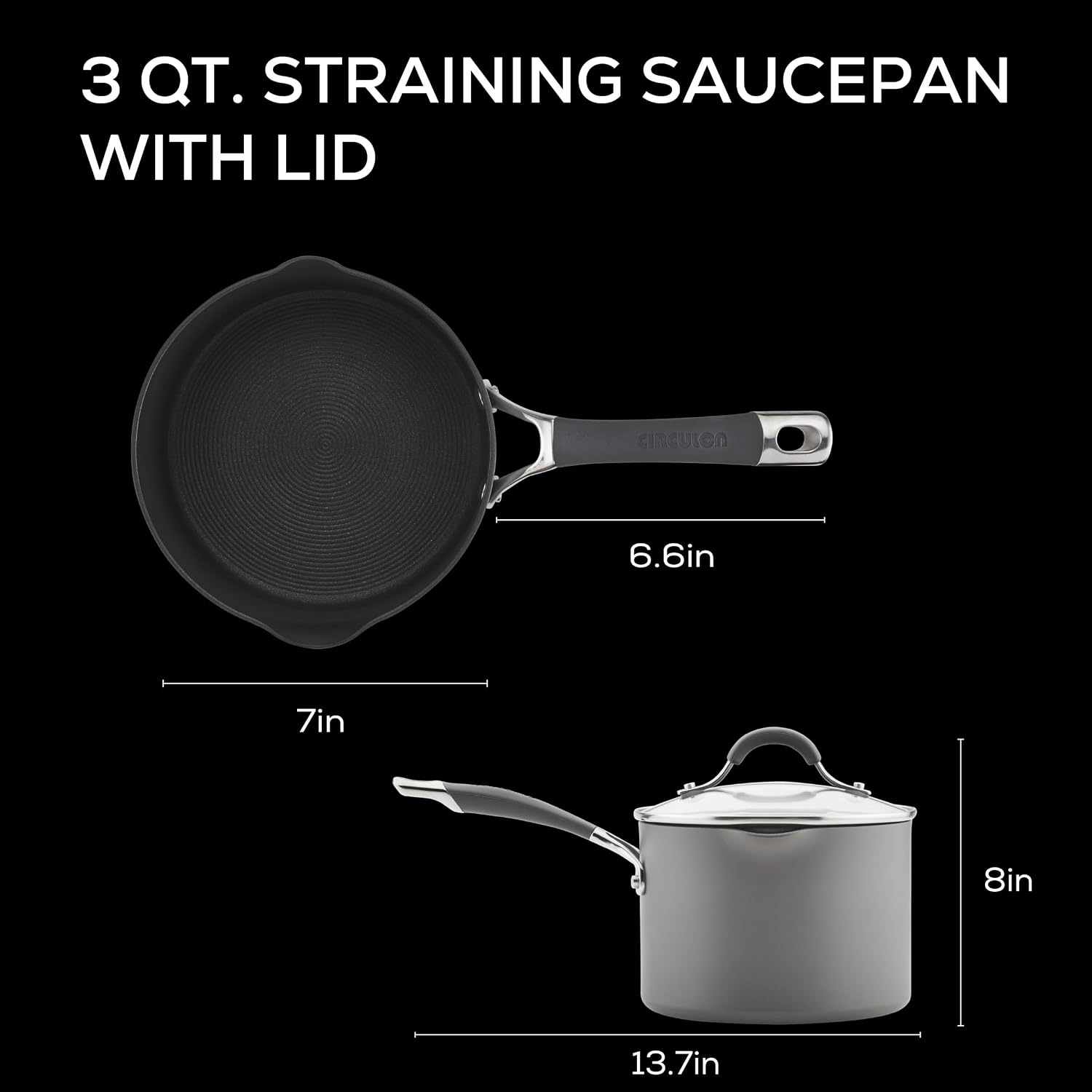 Circulon Radiance Hard Anodized Nonstick Deep Frying Pan with Lid, 12 inch Frying Pan with Lid, Deep Skillet, Gray