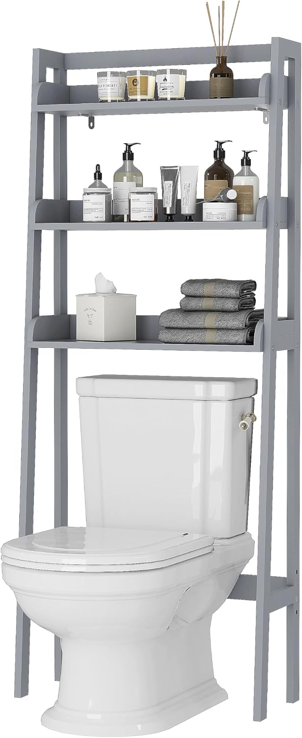 UTEX Over The Toilet Storage Shelf, 3-Tier Bathroom Organizer, White | FSC-Certified MDF, Open Ladder Design, Adjustable Lower Crossbar, Anti-tip Hardware, 33-Inch Clearance, Raised Side Guards