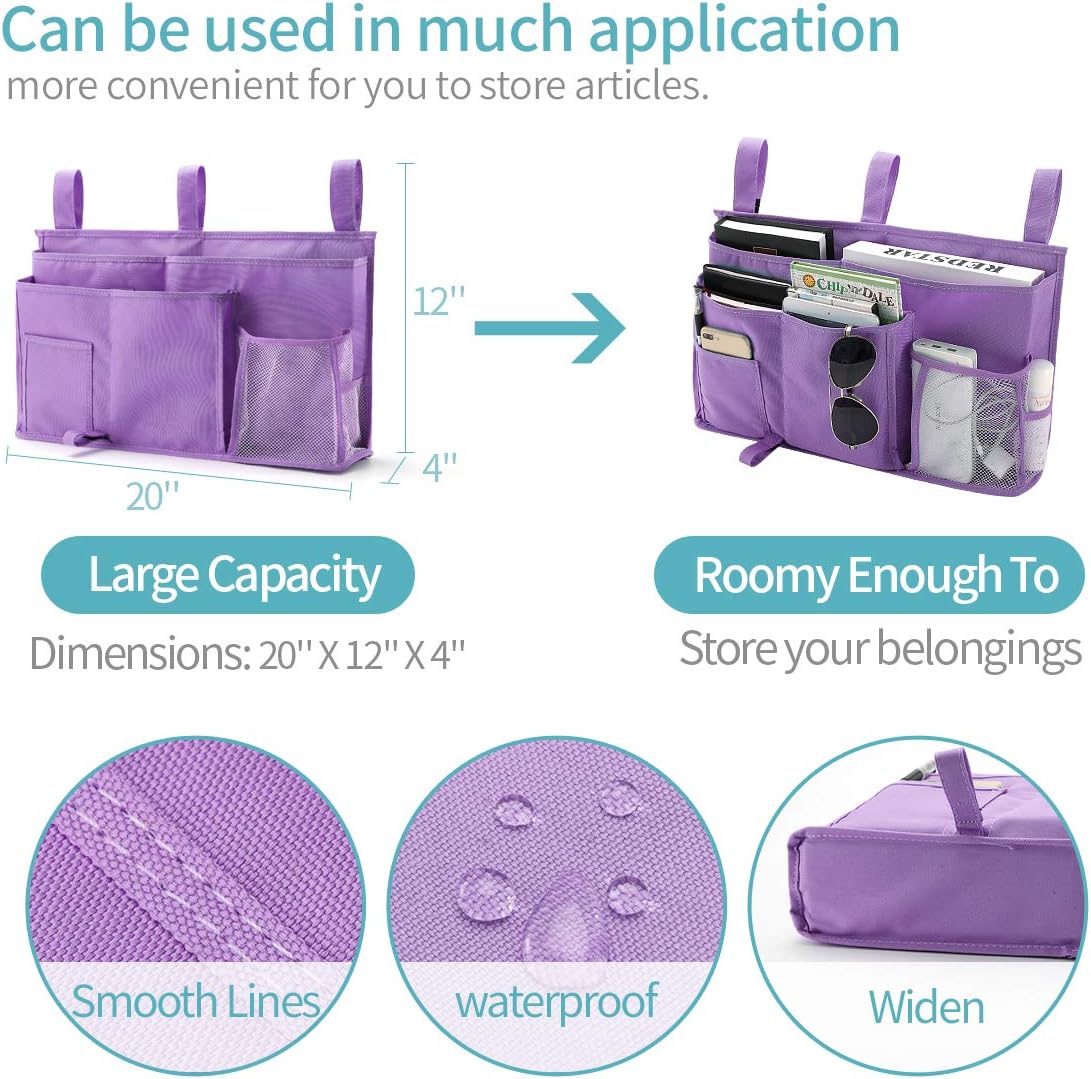 Bseash Bunk Bed Organizer, Bedside Caddy Hanging Bed Organizer Storage Bag 8 Pockets, for College Dorm Rooms Bed, Hospital Bed, Baby Bed Rails