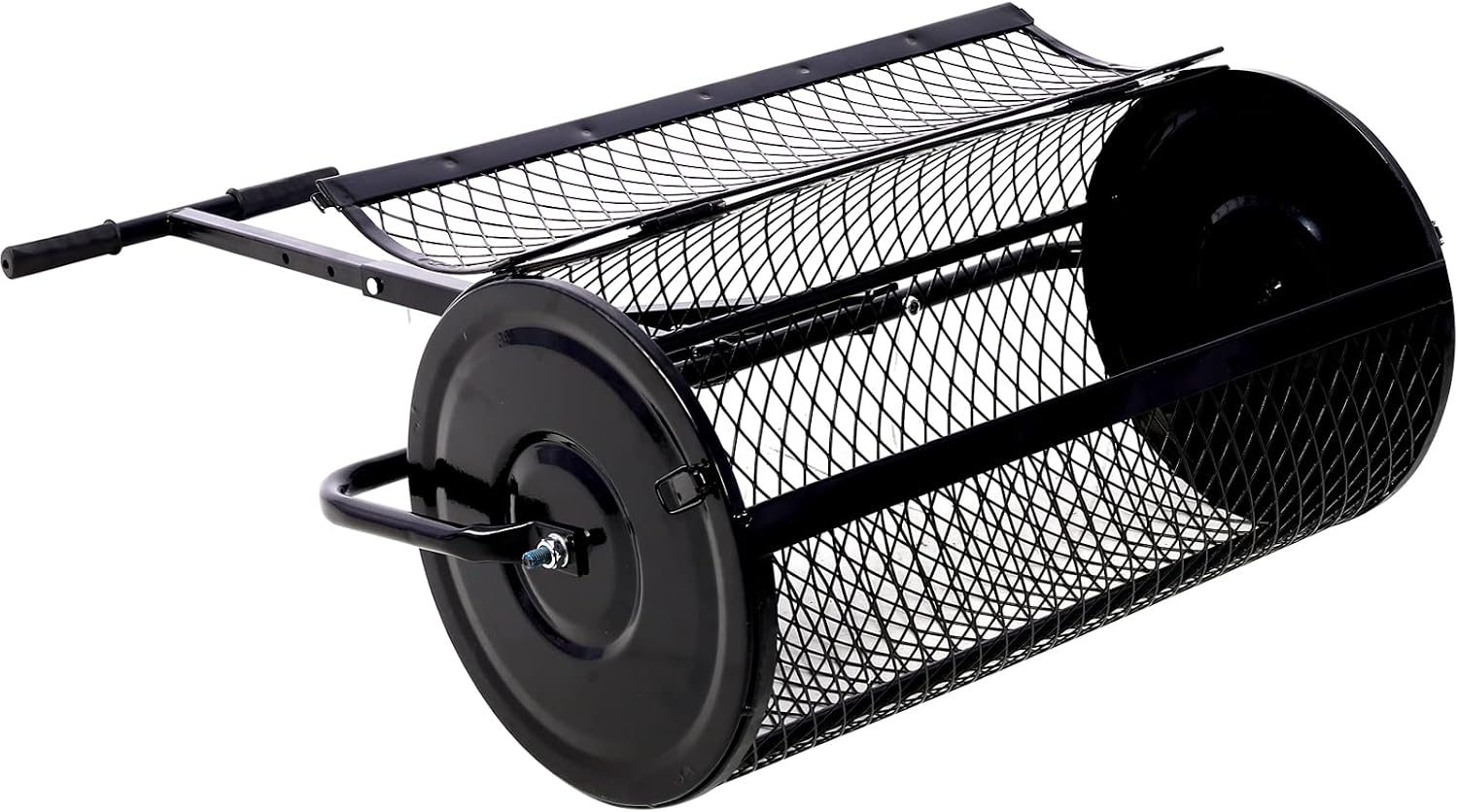 Compost Spreader - 24'' Peat Moss Spreader Manure Spreaders Roller with Adjustable T Shaped Handle Lightweight Metal Mesh Spreader for Lawn Garden Spreading Manure Topsoil, Black 0.5" x 1" Open Slits