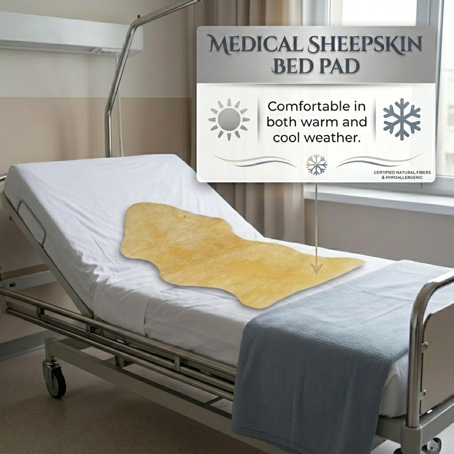 Natural Medical Sheepskin Pad, Non-Slip Back, Natural, 17 x 17 in, 1 Pack