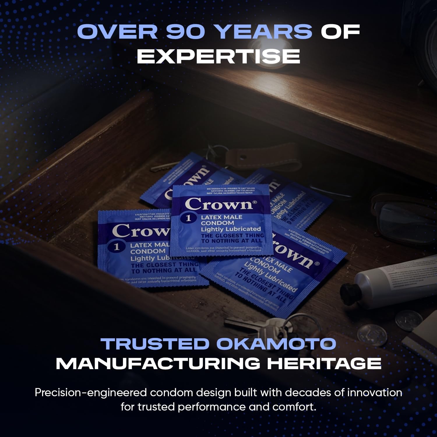 Crown Condoms, 50 Count | Lubricated, Latex, Silkier, Thinner and Stronger
