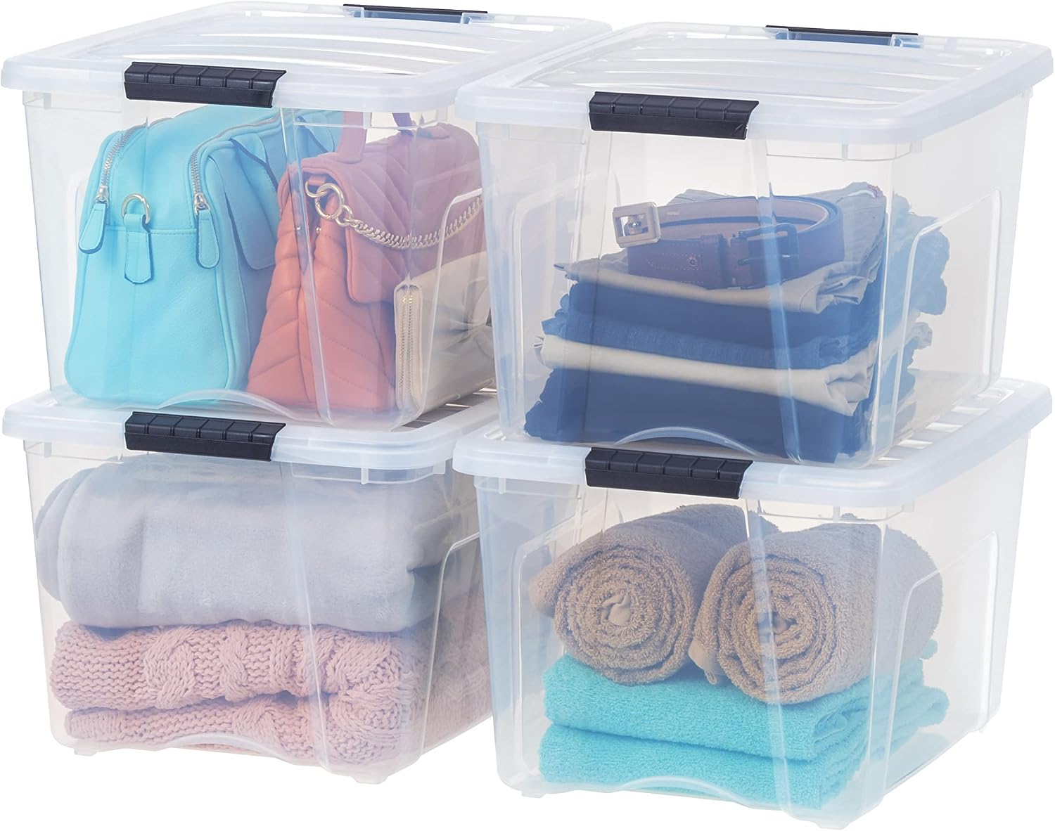 IRIS USA 6-Pack 54 Quart Storage Bins with Lids, Clear | Transparent design makes contents easy to find. Perfect for moving, blankets, clothing, and garage storage. Nestable design