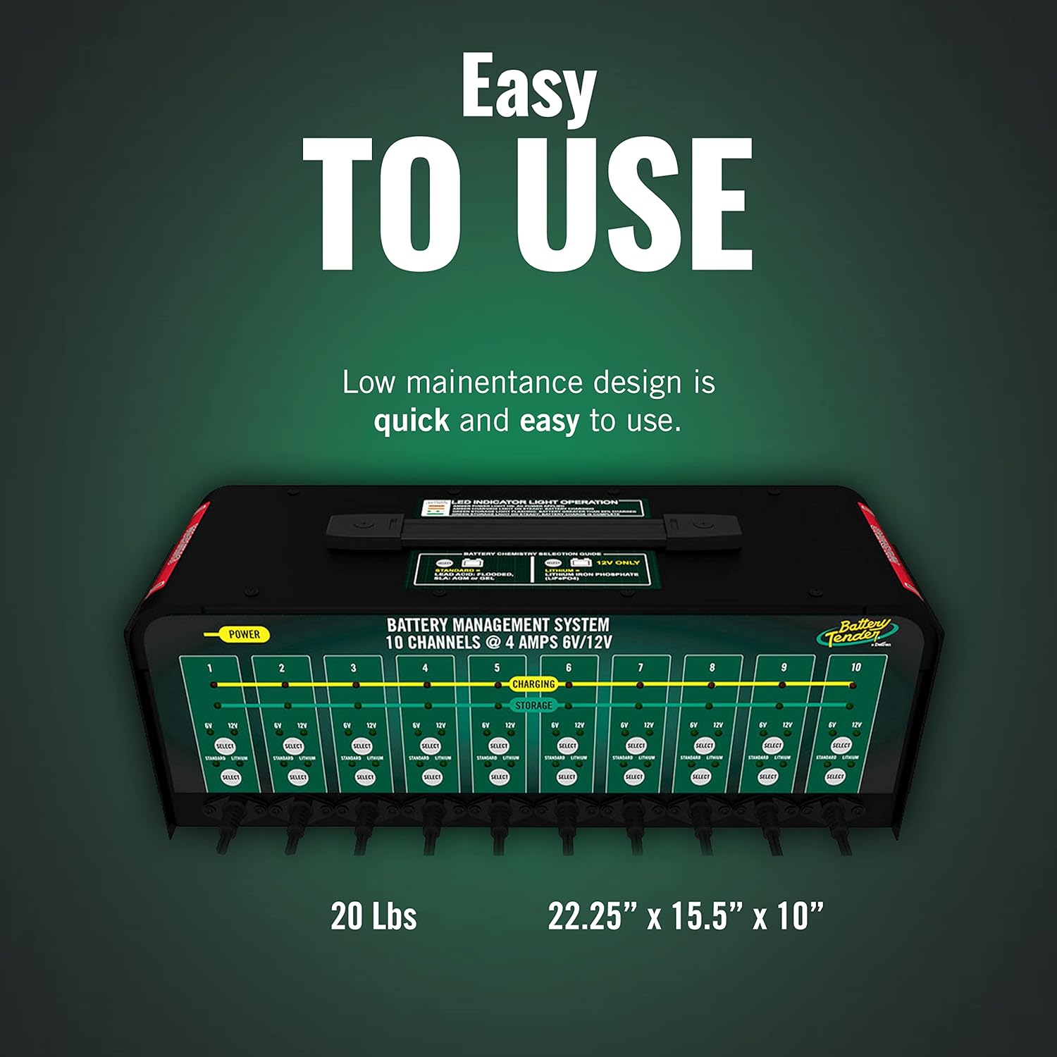 Battery Tender 10 Bank Multibank Charger - 40 AMP (4 AMPs Per Bank) - Selectable 12V / 6V - Smart and Switchable 12V Multi Battery Charger and