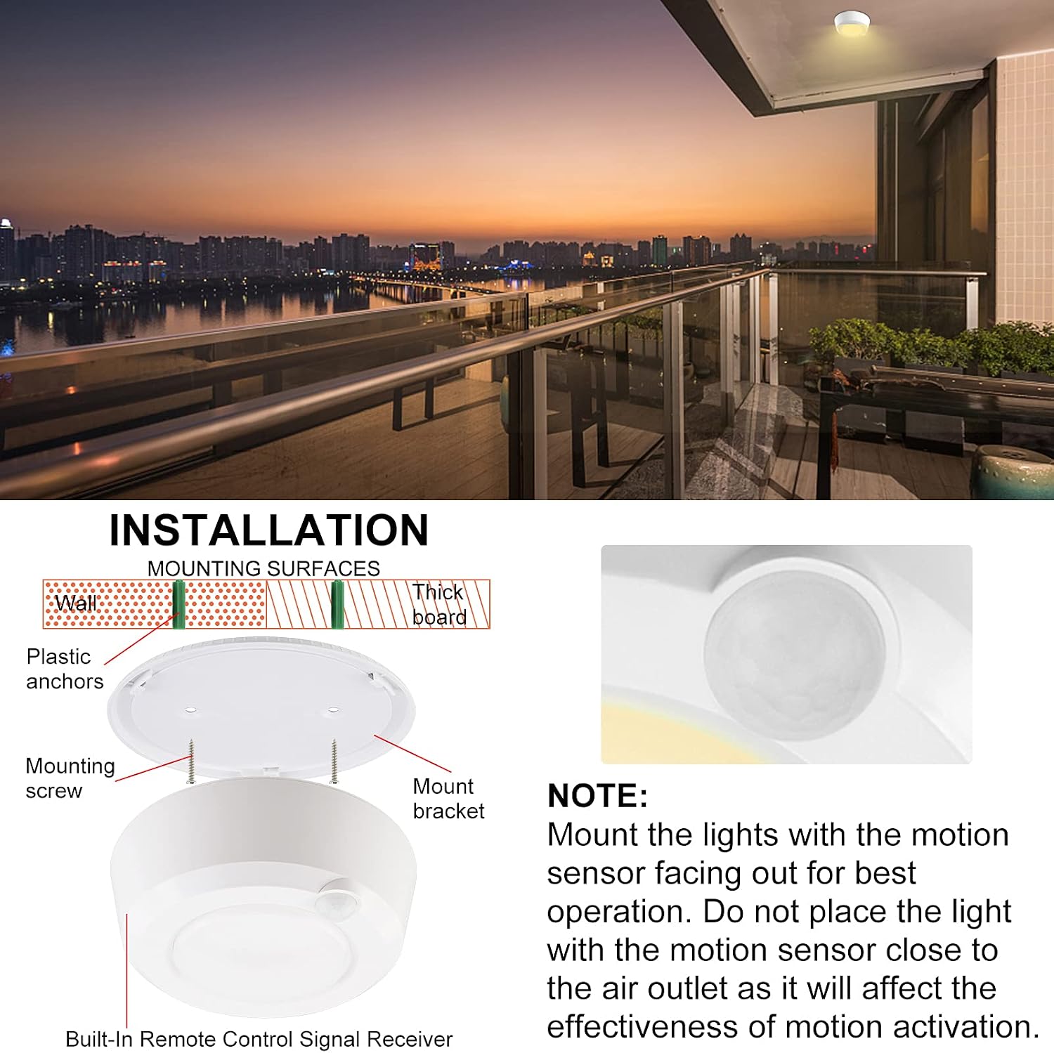 BIGMONAT Wireless Ceiling Light with Remote and Timer, Dimmable Motion Sensor Shower Light