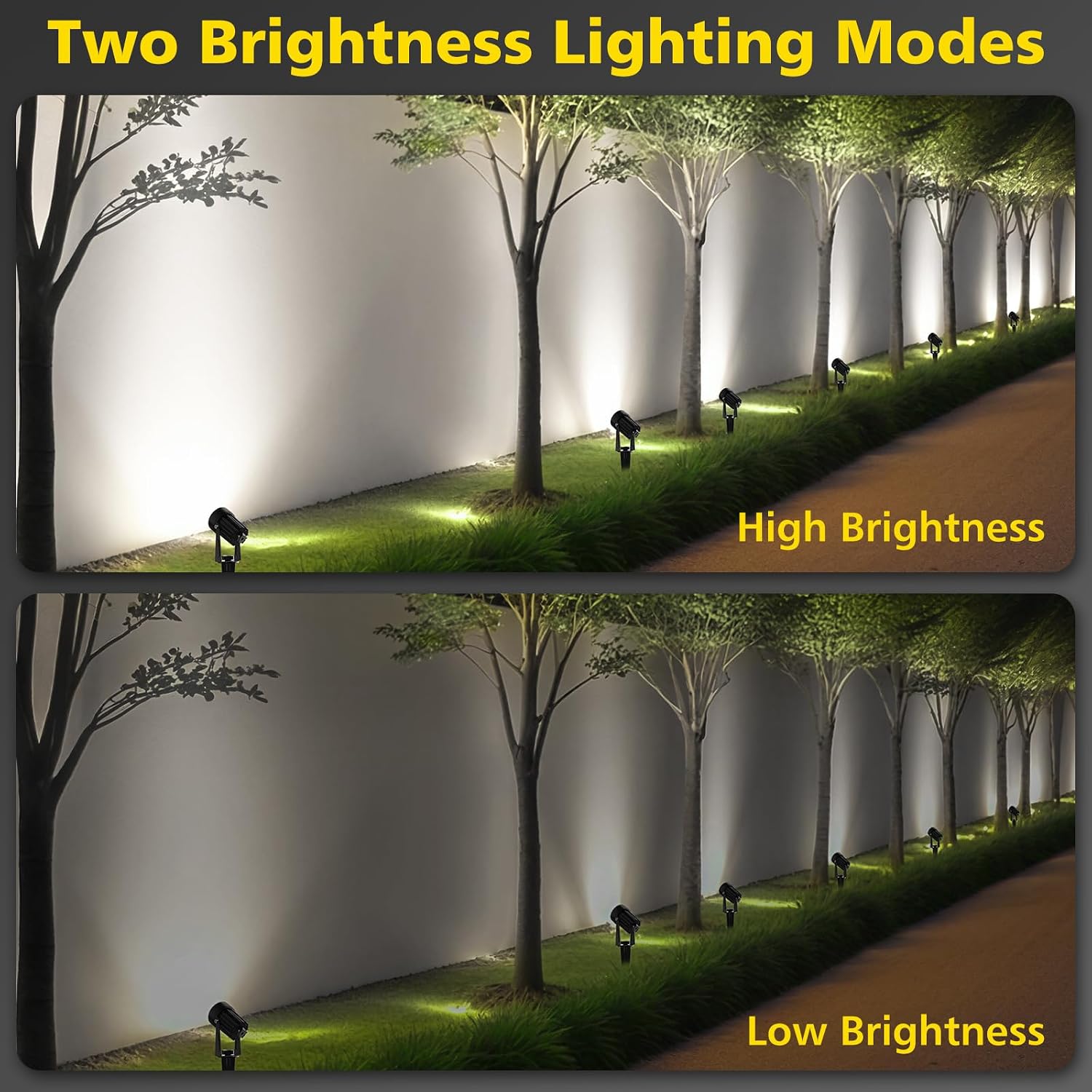 T-SUN Solar Spot Lights Outdoor, Dual Head Solar Spotlights, Cool White | IP65 Waterproof, 2 Brightness Modes, Dusk to Dawn Solar Uplights for Garden, Yard, Pathway, Patio, Lawn