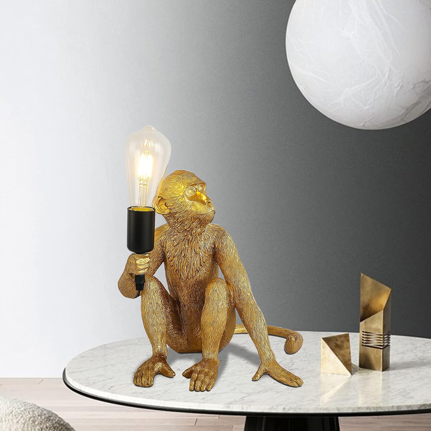 Resin Hemp Rope Monkey Table Light Retro Edison Monkey Desk Resin Sitting Monkey Lighting Fixture E27 for Dining Living Room Bedroom Bar Cafe