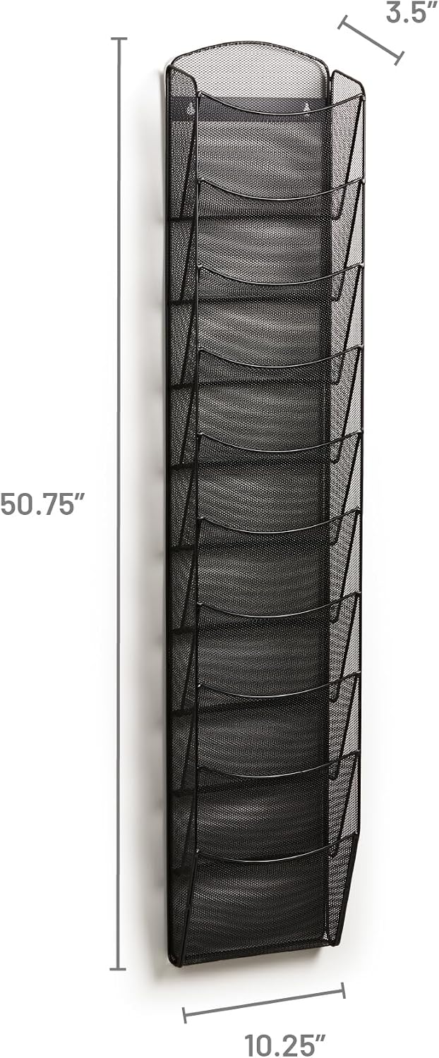 Safco Onyx Mesh Magazine Holder, Display Rack with 10 Pockets, Brochure Organizer, Commercial-Grade Steel Construction, Black