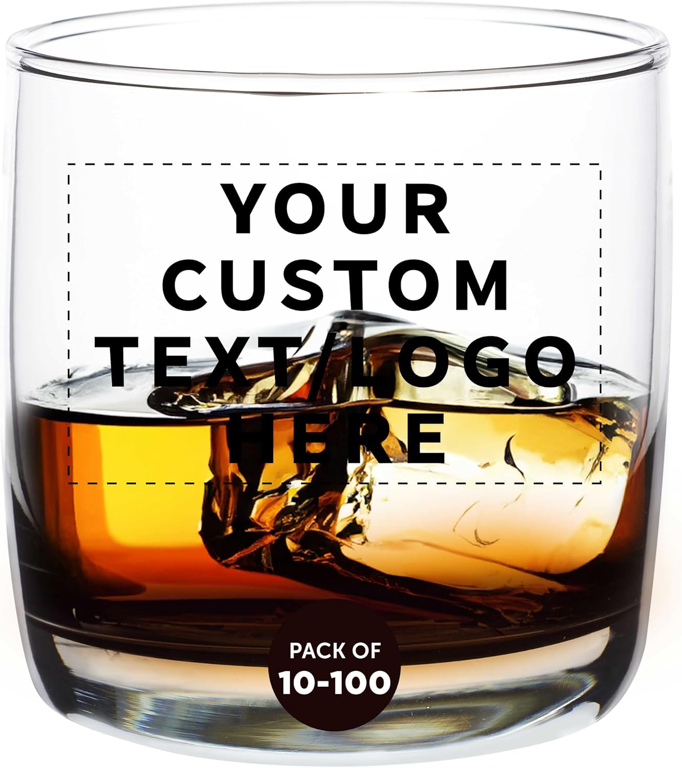 DISCOUNT PROMOS Custom Whiskey Glasses 10 oz Set of 10/50/100, Personalized Bulk Pack - Heavy Base Old Fashioned Glass, Perfect for Scotch, Bourbon