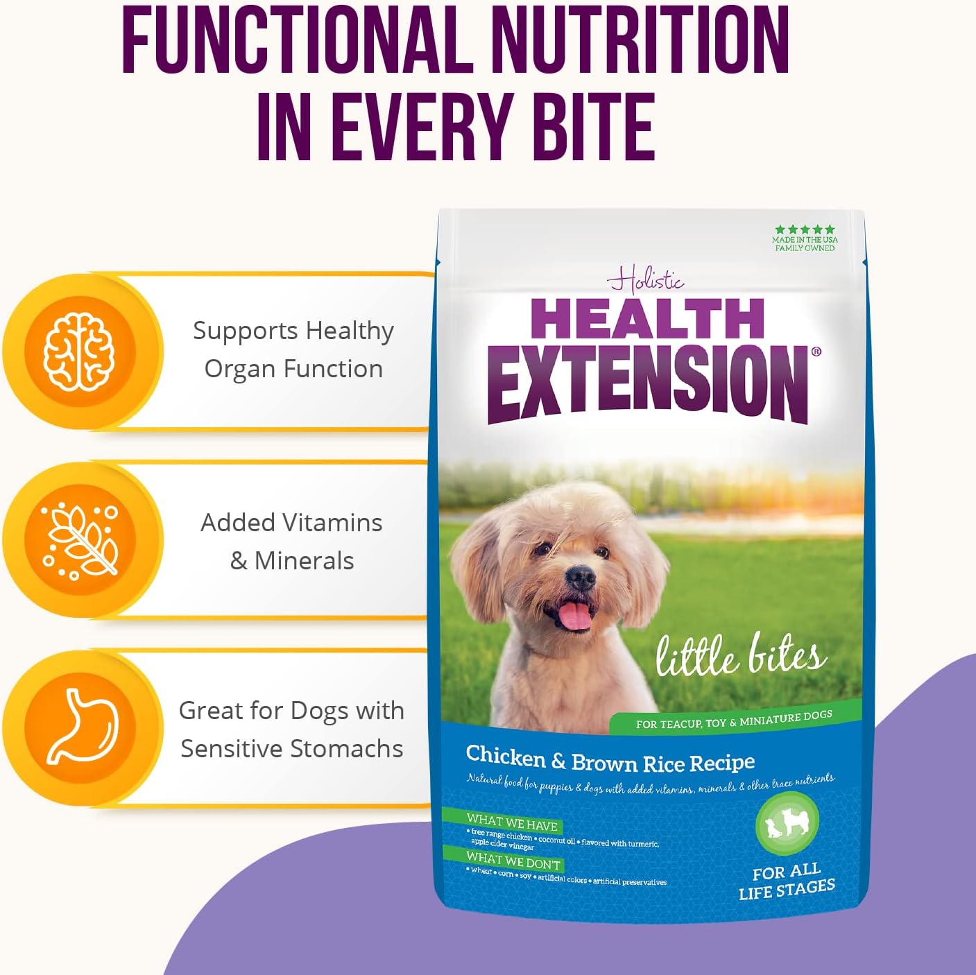 Health Extension Little Bites LITE Dry Dog Food, Chicken & Brown Rice for Toy and Small Breeds, Supports Healthy Weight, with Probiotics & Superfoods for Digestion & Coat Health, 4 lb Bag