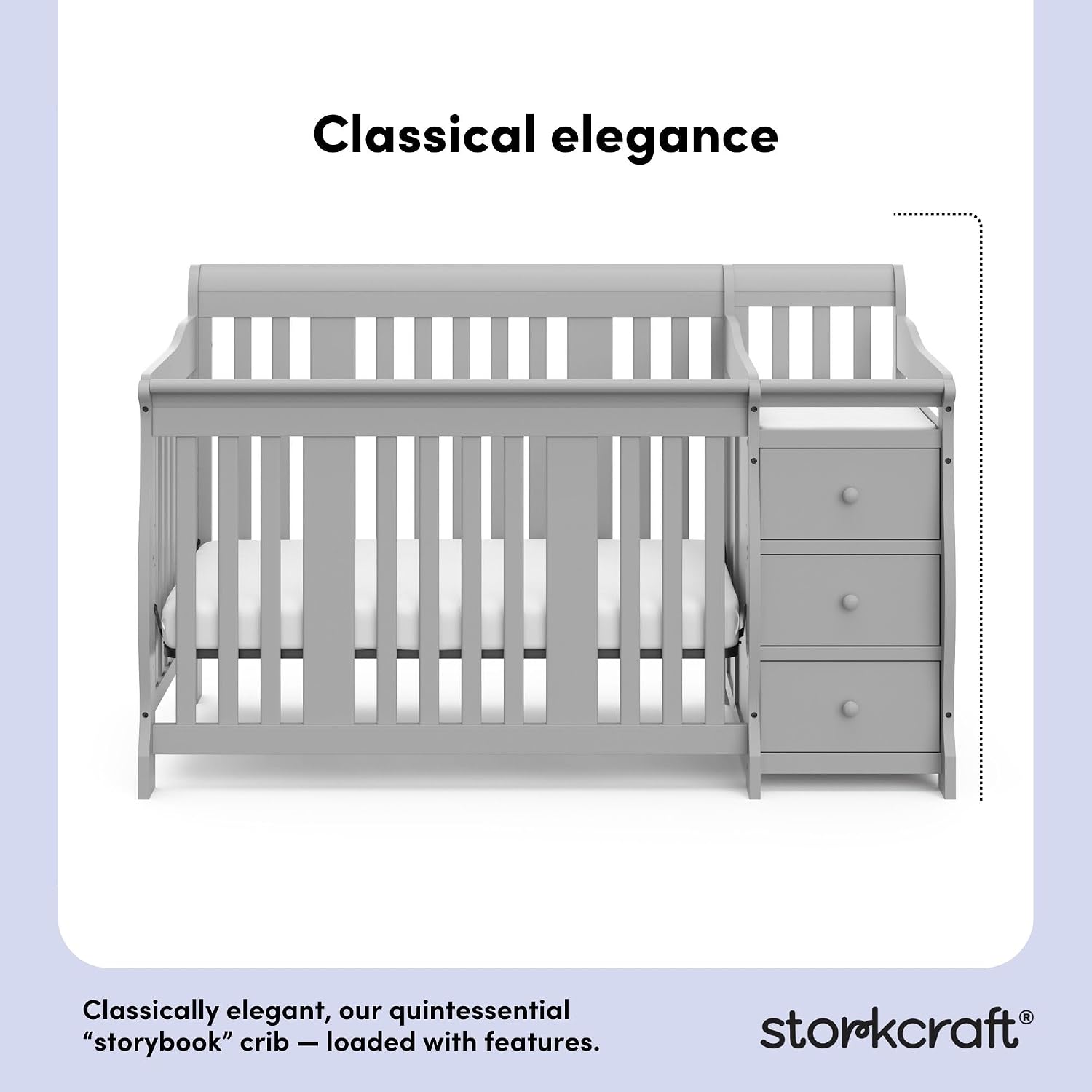 Storkcraft Portofino 5-in-1 Convertible Crib and Changer, Pebble Gray