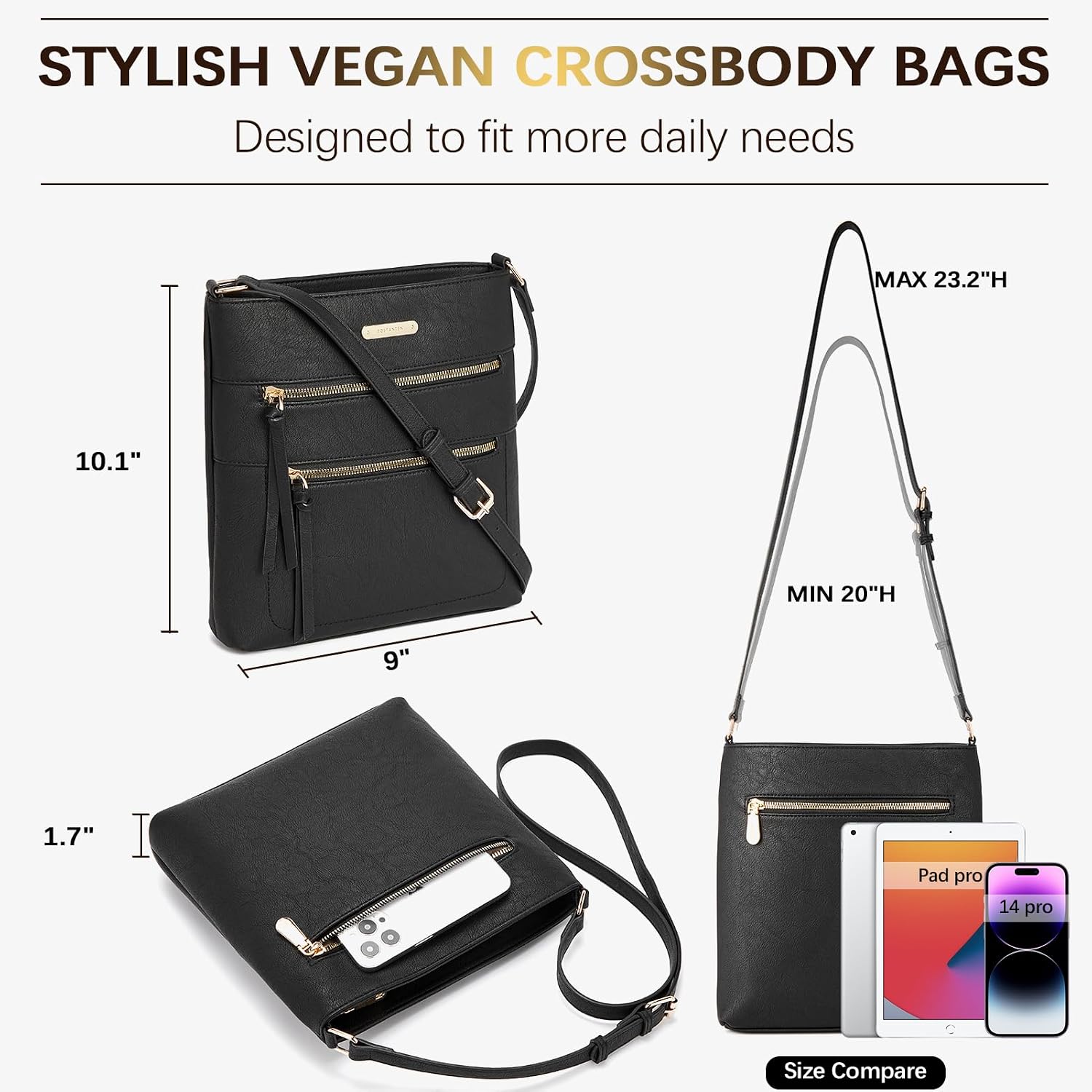 BOSTANTEN Crossbody Purses for Women Medium Shoulder Bag Quilted Handbags with Zipper Pocket