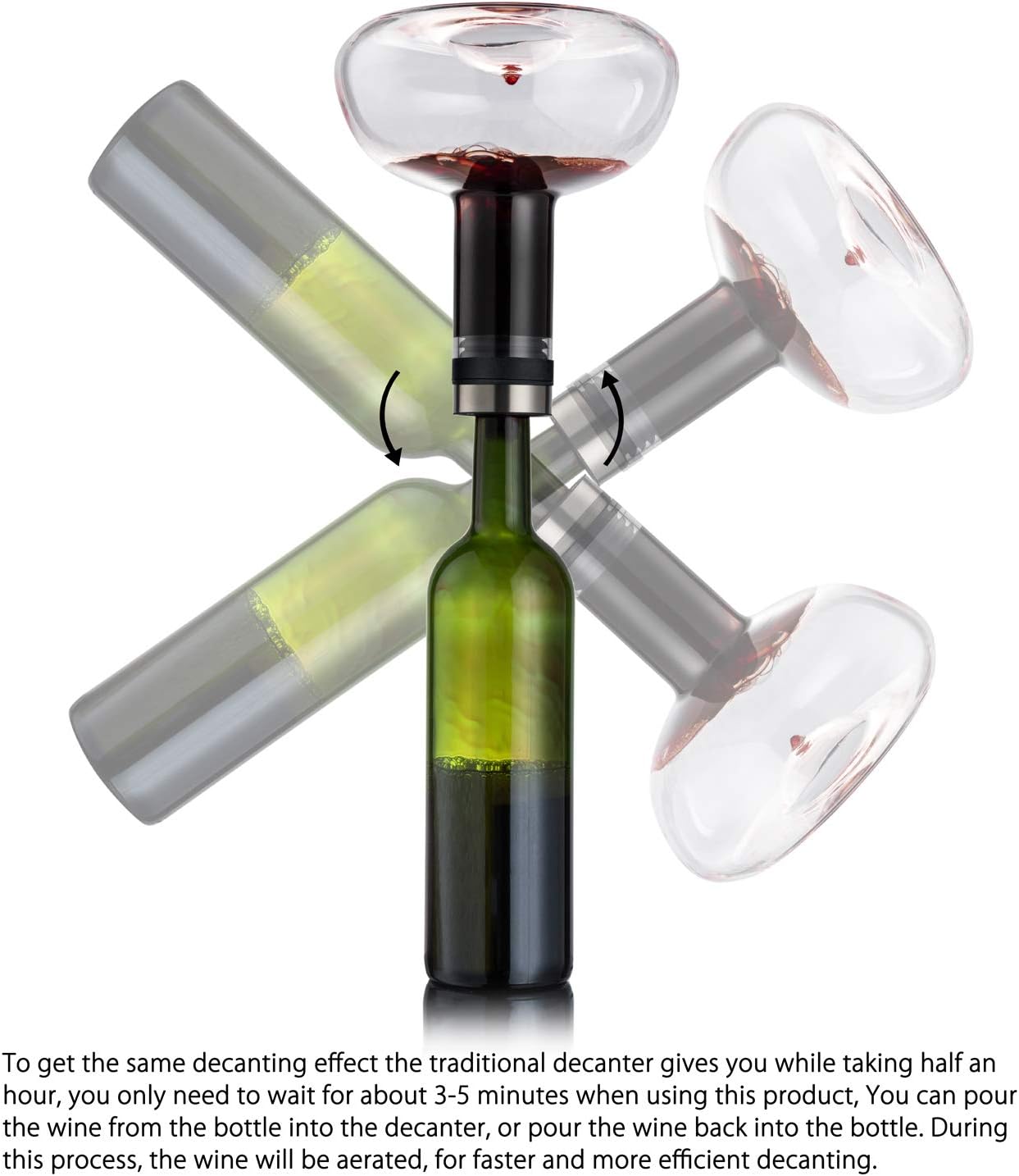 YouYah Wine Decanter Set, Red Wine Carafe with Drying Stand, Cleaning Beads and Aerator Lid, Crystal Glass, Wine Aerator, 100% Hand-blown