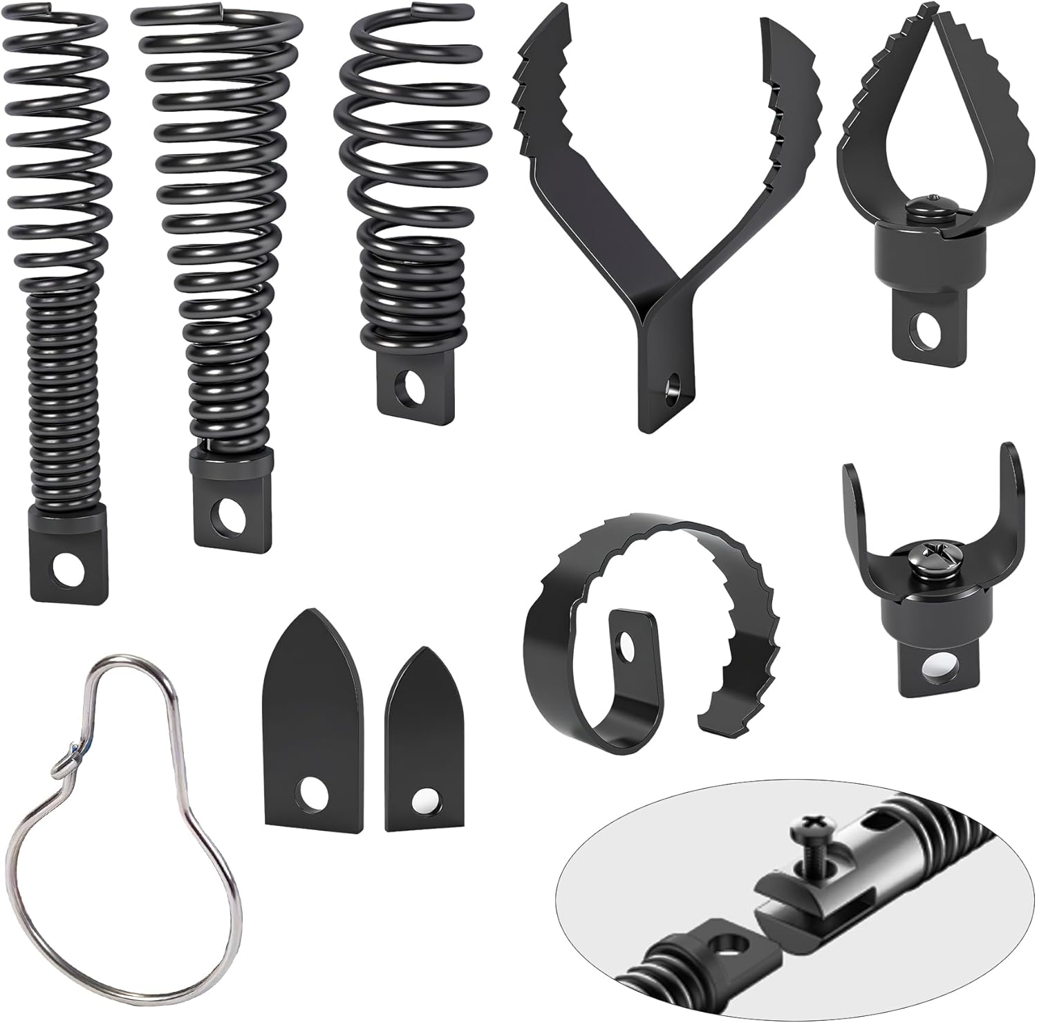 Richcat Drain Snake Drill Attachment, Cutter and Auger Set, Used in 50-100FT AC Drain Cleaning Machine, Fits 5/16 to 3/4 inch Drain Snake Cable