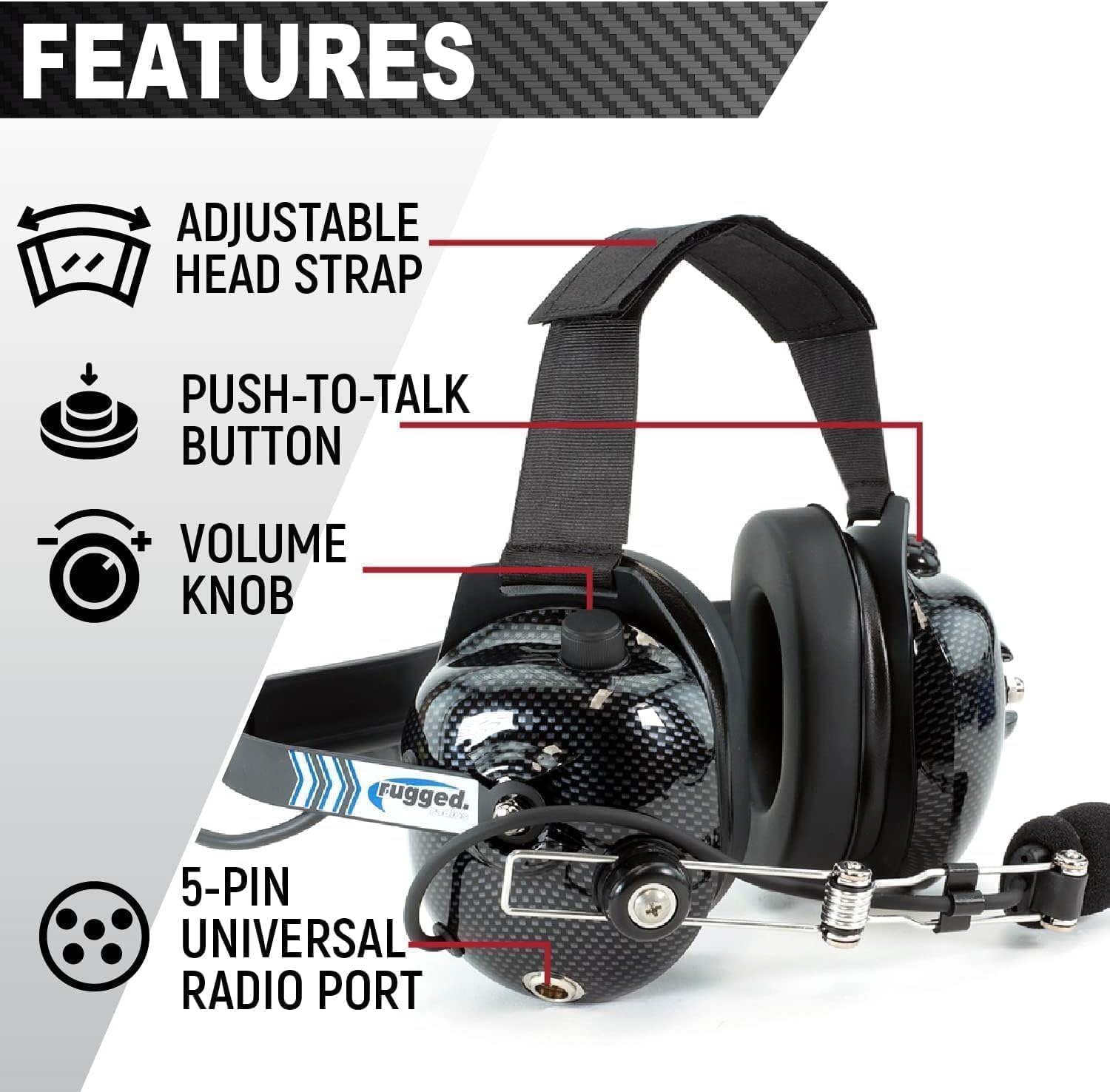 Rugged Radios H41 Behind-the-Head Racing & Industrial Headset | 24dB NRR with Dynamic Noise-Canceling Mic, Clear Hear Speakers, Volume Control