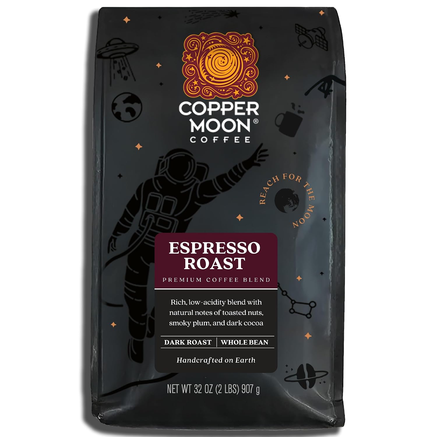 Copper Moon Whole Bean Coffee, Dark Roast, Sumatra, 2 lb | 2 Pound Bag, Vegan, Allergen Free, Non-GMO, Kosher, Vegetarian, Small Batch Roasted