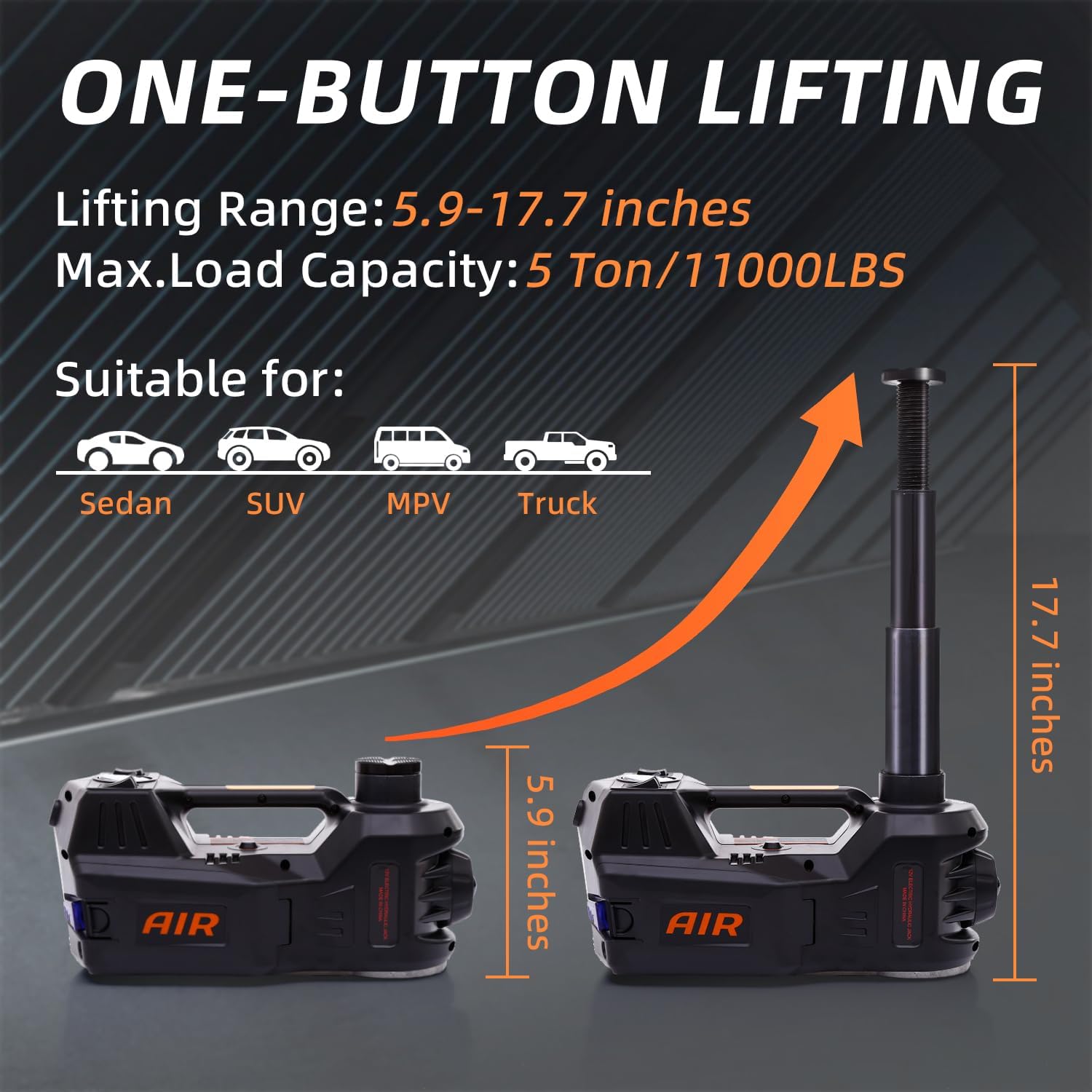 STANDTALL Electric Car Jack 5 Ton 12V Hydraulic Jack, Built-in Inflator