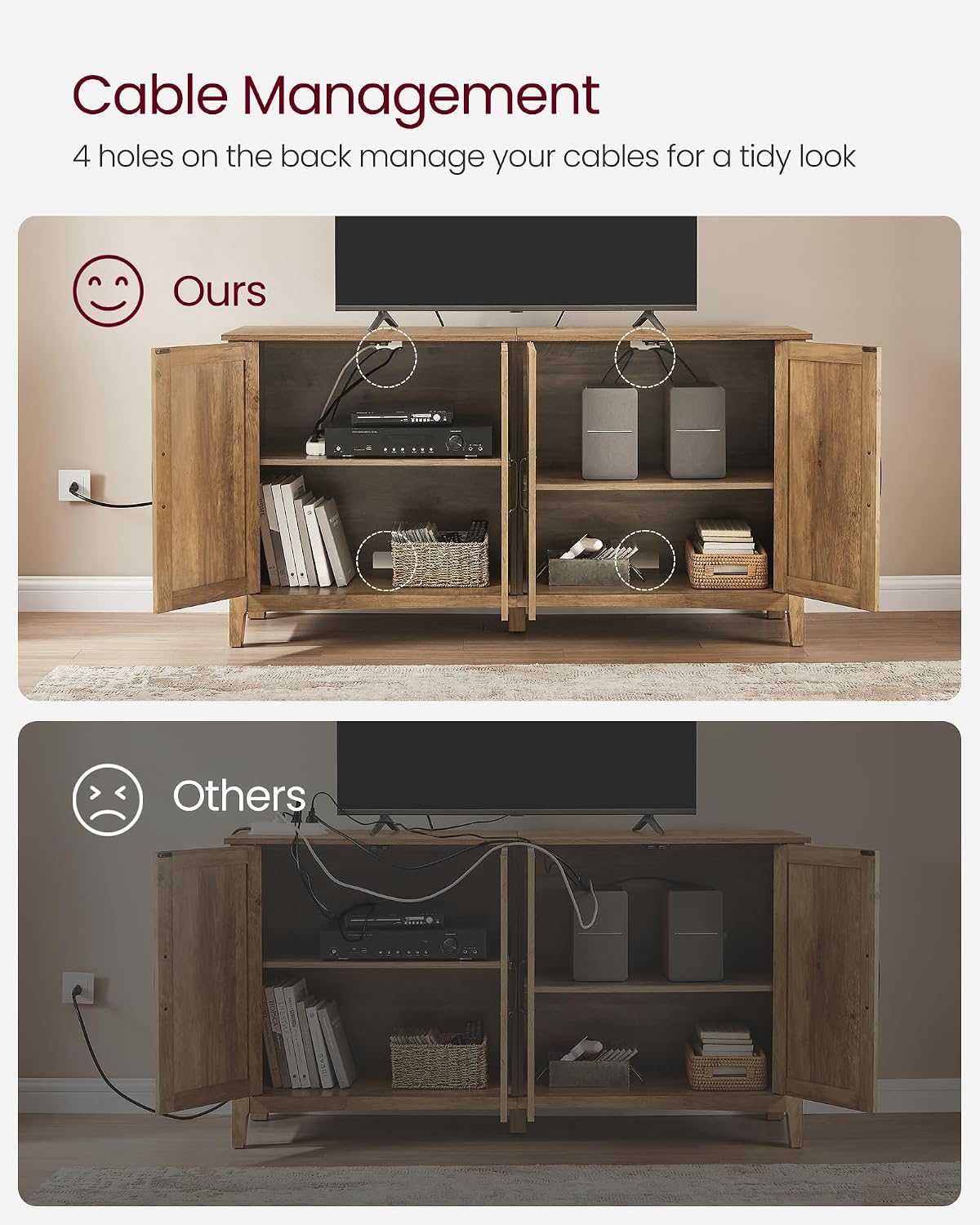 VASAGLE LIRY Collection - Storage Cabinet, Buffet Cabinet, Sideboard, Credenza, with Adjustable Shelves, for Entryway, Rustic White and Honey Brown ULSC381W01