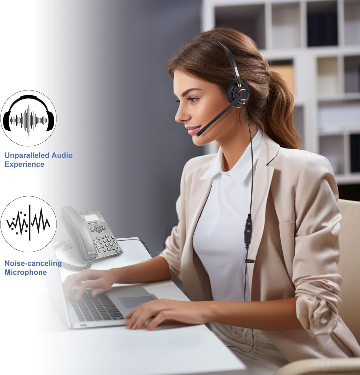 Arama RJ9 Telephone Headset for Cisco IP Phones, Mic Mute&Volume Control