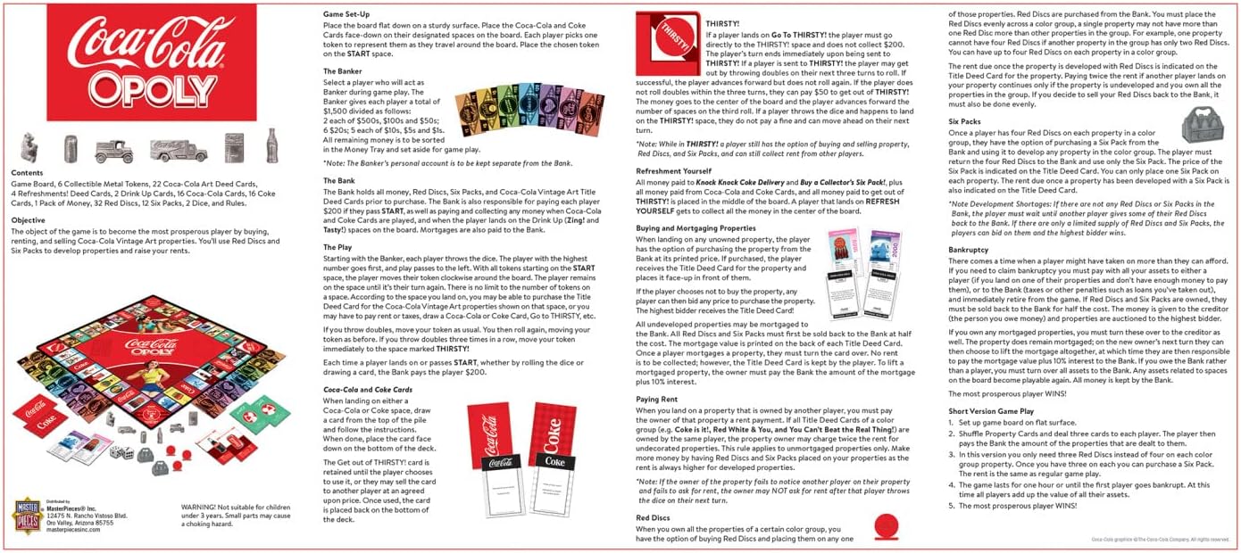 MasterPieces Opoly Board Games - Coca-Cola Opoly - Officially Licensed Board Games for Adults & Families