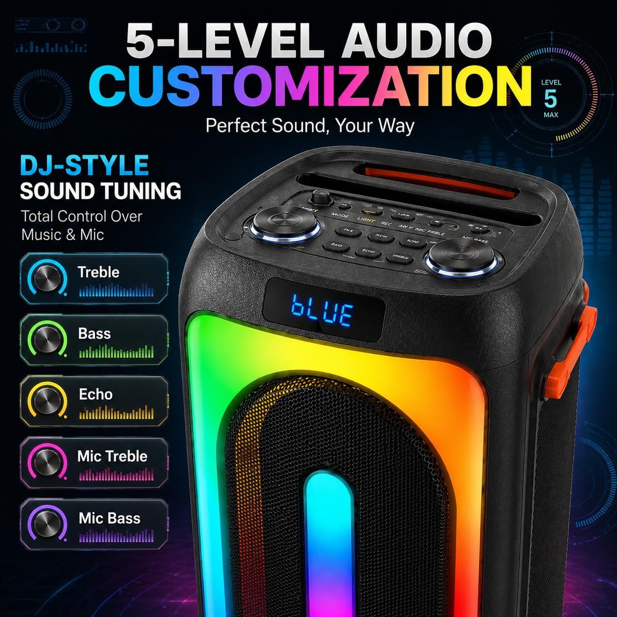 Karaoke Machine with 2 Rechargeable Wireless Microphones, Portable PA System with LED Lights, Bluetoot 5.3