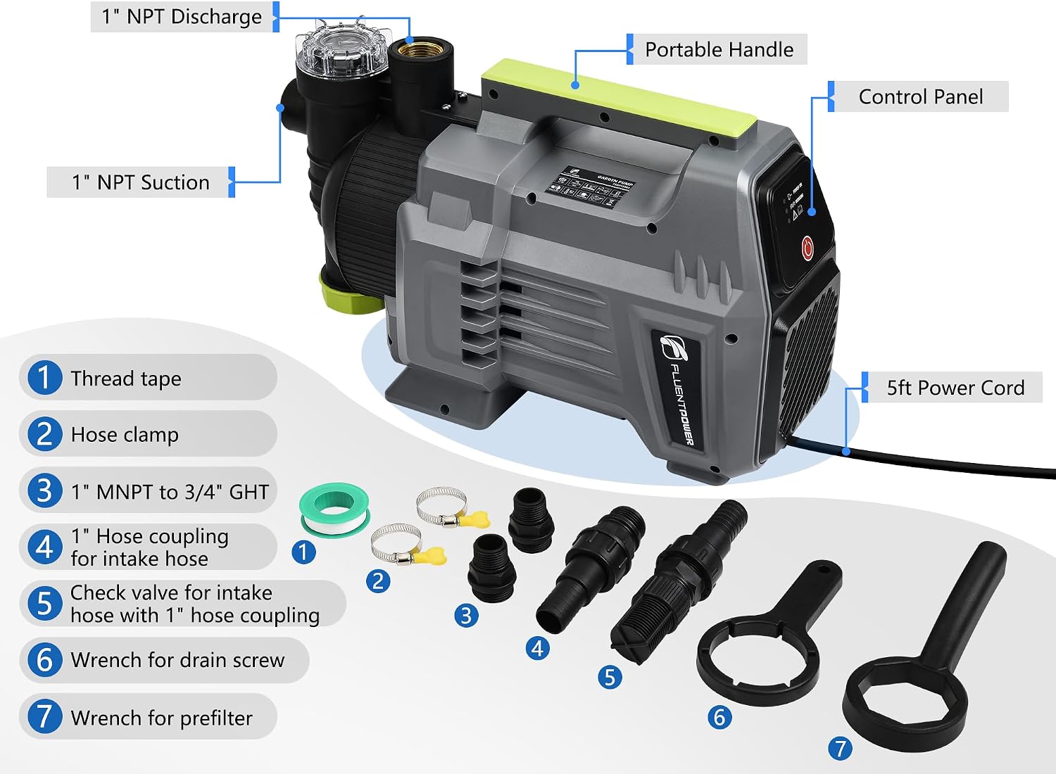 1HP Portable Garden Transfer Pump, 900GPH Electric Sprinkler Booster Pump, Shallow Well Jet Pump for Home Lawn Irrigation and Water Draining