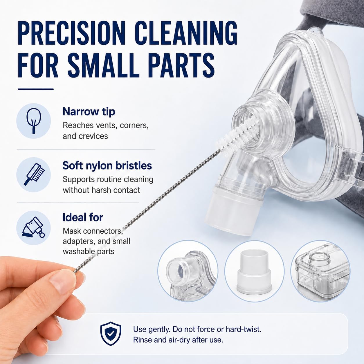 CPAP Cleaning Brush Set, 78.7 in Dual-Ended CPAP Hose Brush for 22 mm & 15 mm Tubing, Tube Cleaning Brush & Hose Cleaner Brush with Detail Brush for Mask