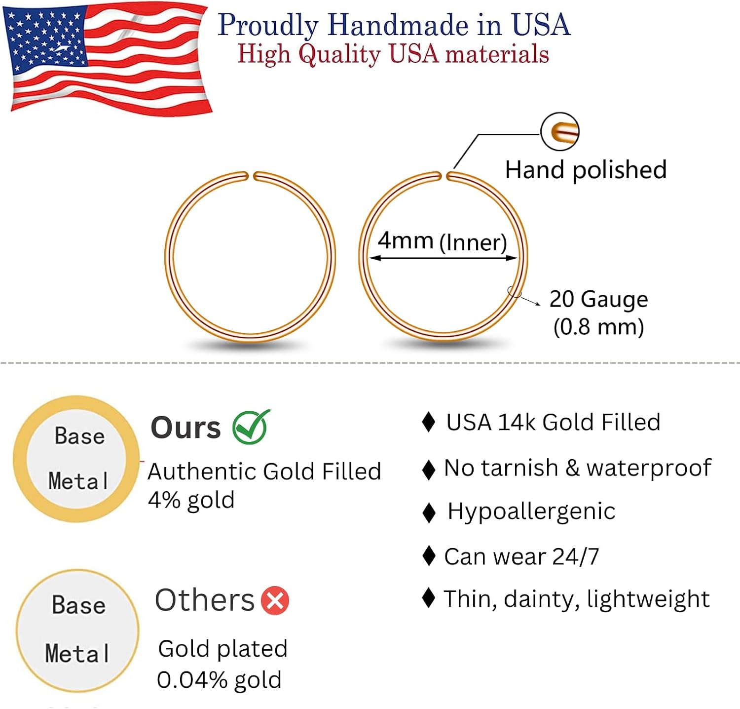 Small Gold or Sterling Silver Huggie Hoop Earrings for Women Cartilage Nose Helix Tragus