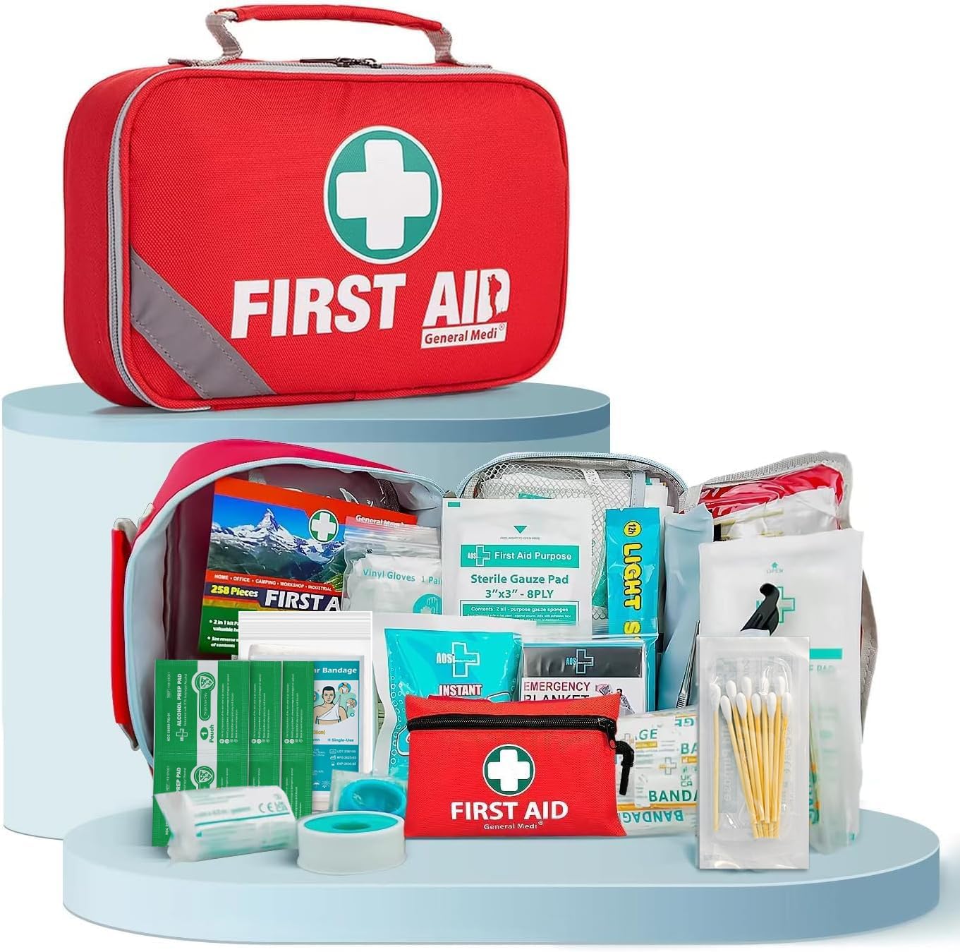 General Medi 2-in-1 First Aid Kit (215 Piece Set) + 43 Piece Mini First Aid Kit -Includes Ice(Cold) Pack