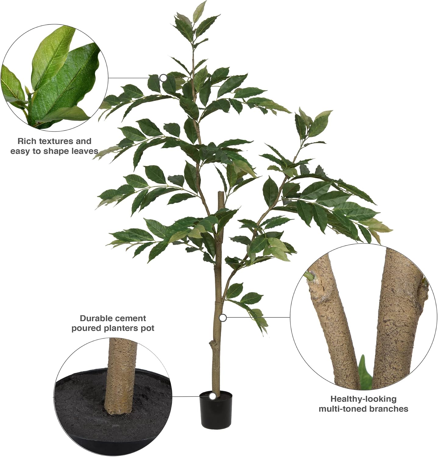 Vickerman 7' Realistic Potted Artificial Green Nandina Tree with 356 Leaves - Large Faux Indoor Tree for Artificial Plants and Fake Plants - Maintenance Free