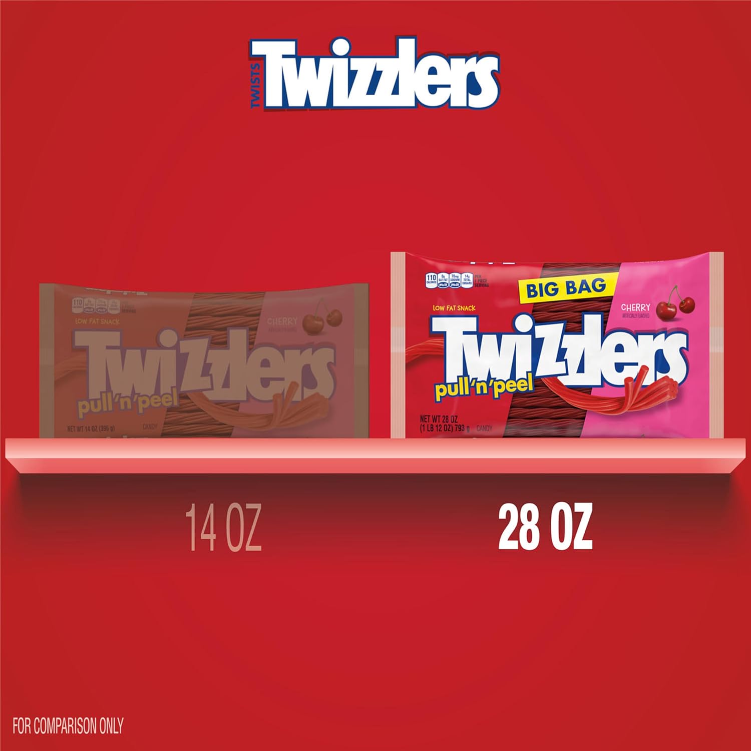 Twizzlers, Pull 'N' Peel Cherry Flavored Licorice Style, Chewy Candy Bag, 14 Ounce