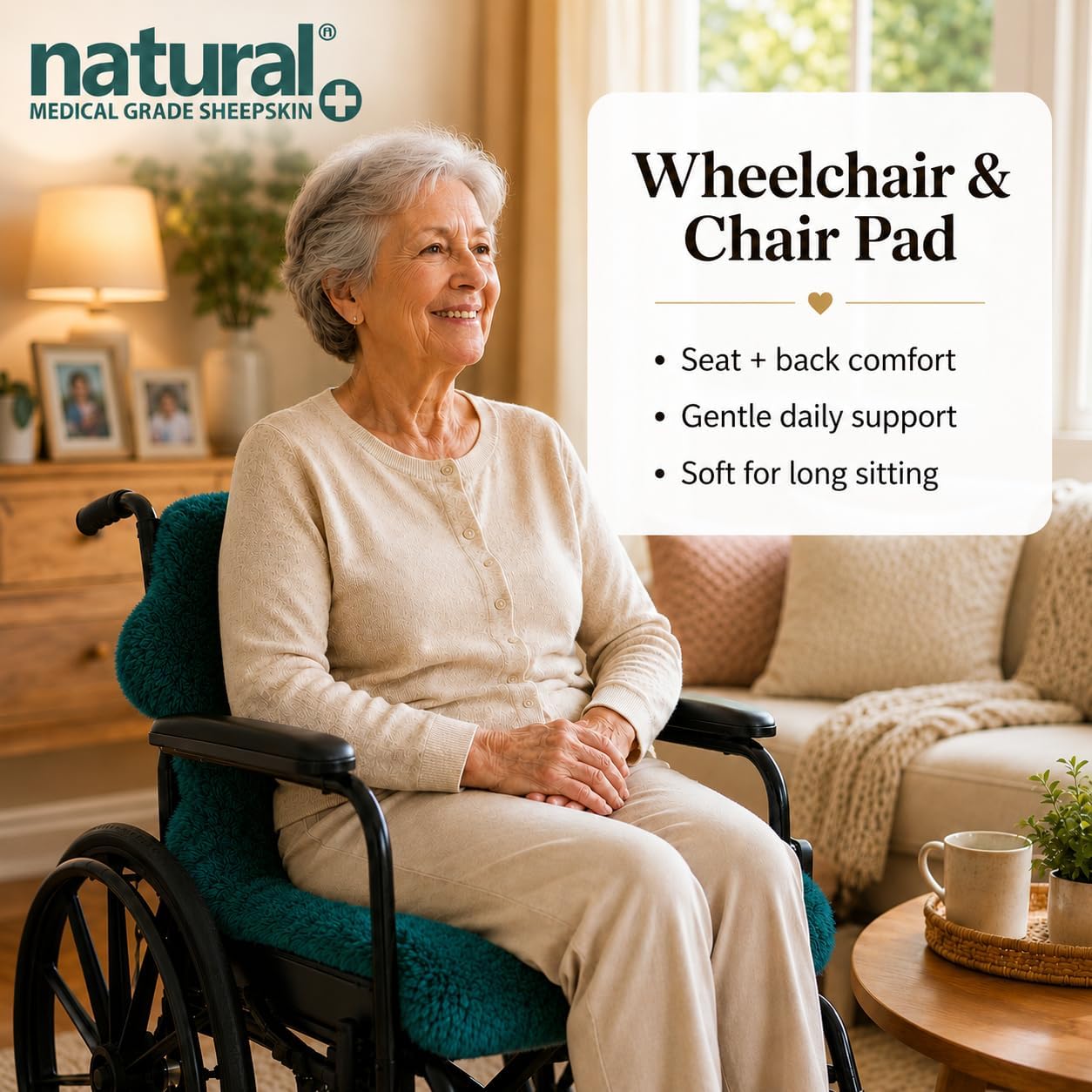 Natural Medical Sheepskin Pad, Non-Slip Back, Natural, 17 x 17 in, 1 Pack