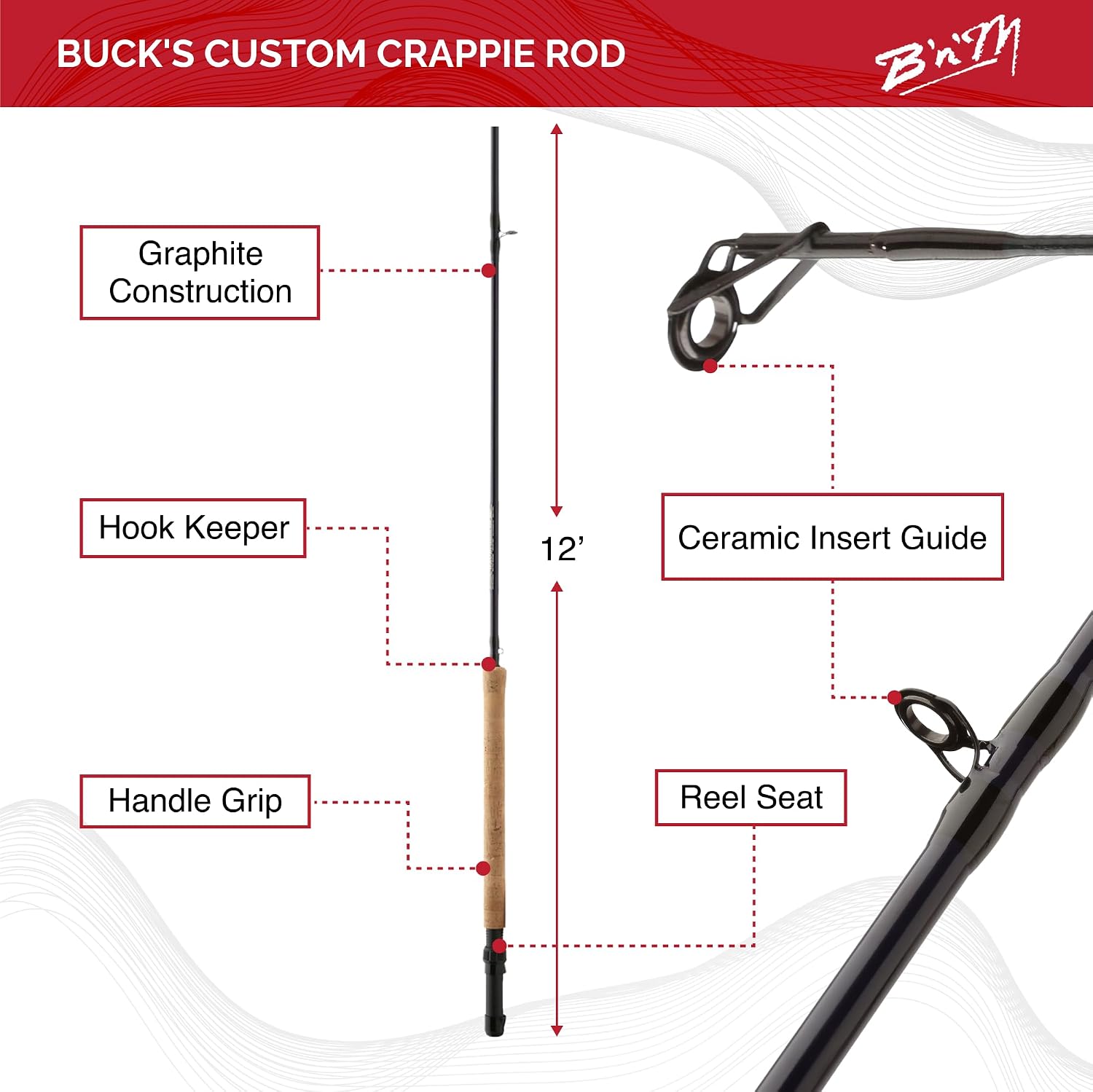 B&M Buck's Custom Crappie Rod 12' 2pc Spinning Rod