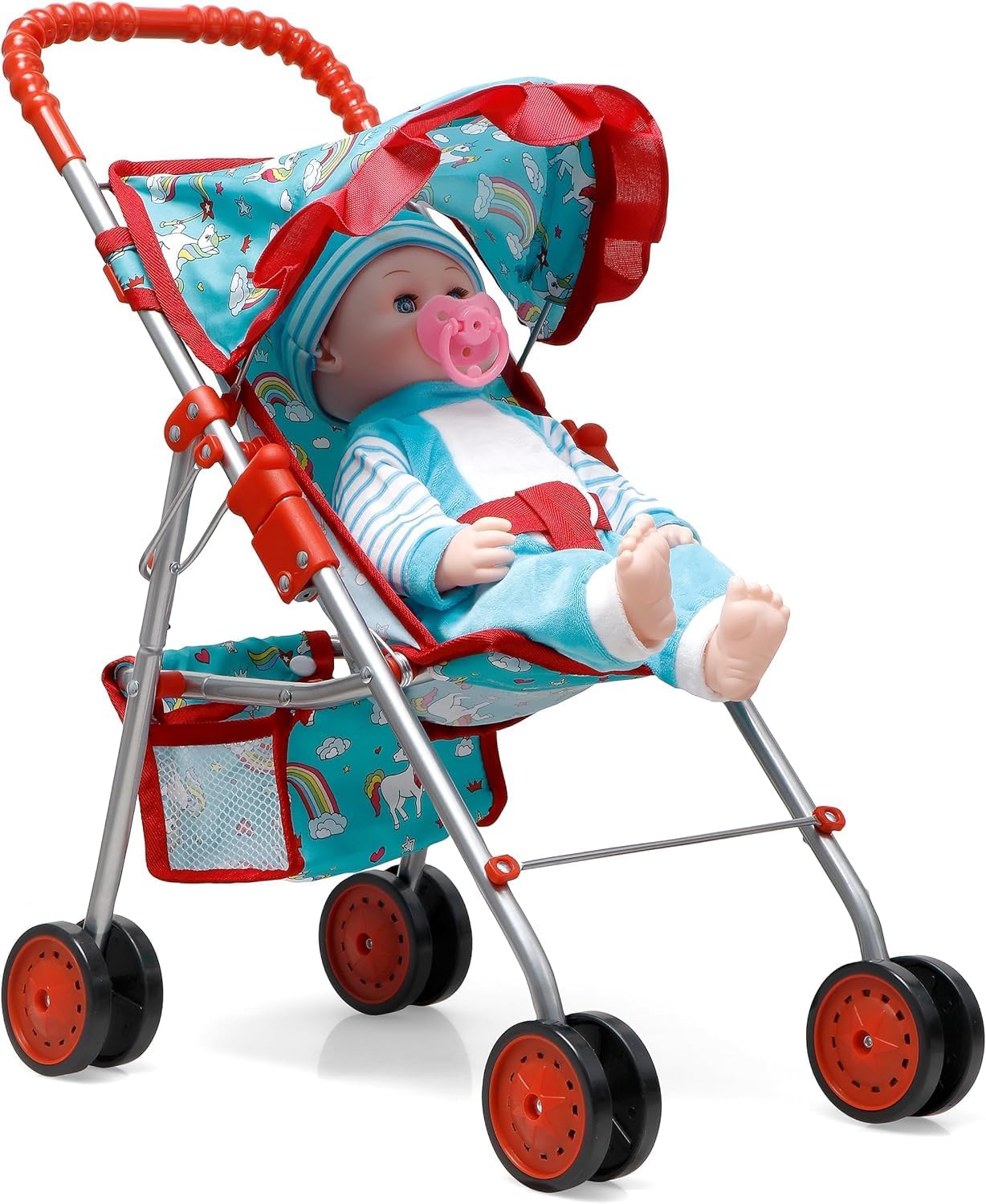 fash n kolor, My First Baby Doll Stroller with Flower Design with Basket in The Bottom- 2 Free Magic Bottles Included