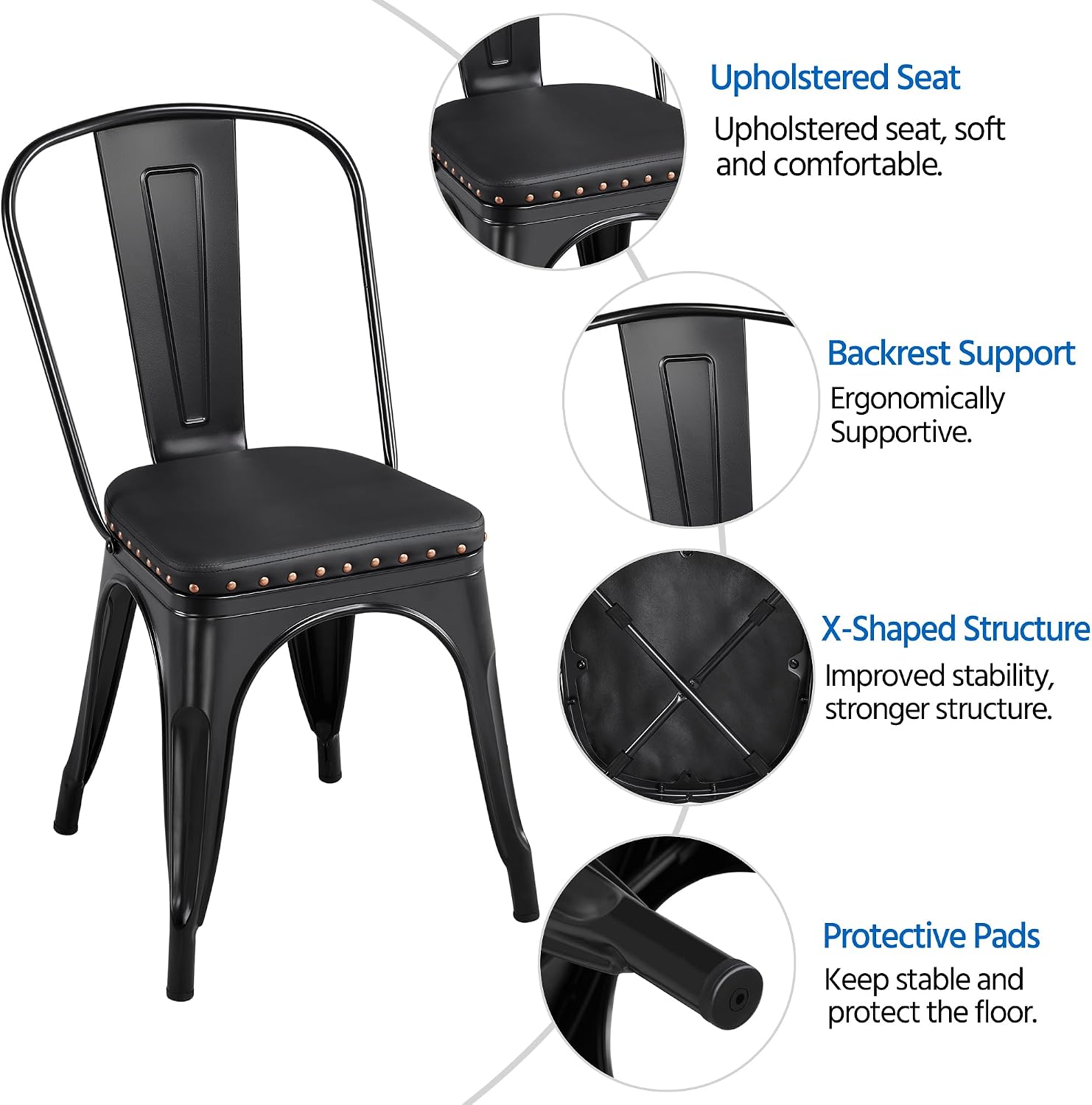 Yaheetech Metal Dining Chairs Set of 4 with Cushioned PU Leather Seat Black